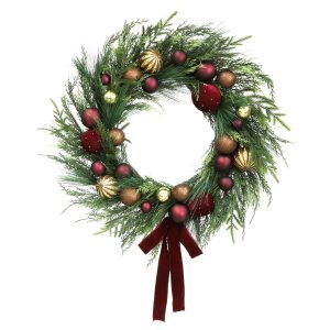26" Burgundy & Gold Ornament & Cedar Wreath by Ashland®
