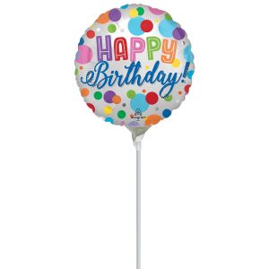9" Satin Happy Birthday Orbs Stick Balloon