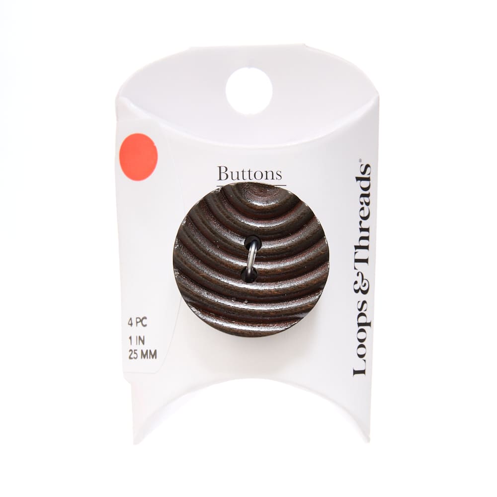 25mm Dark Brown Grooved Round Wood Buttons, 4ct. by Loops & Threads®
