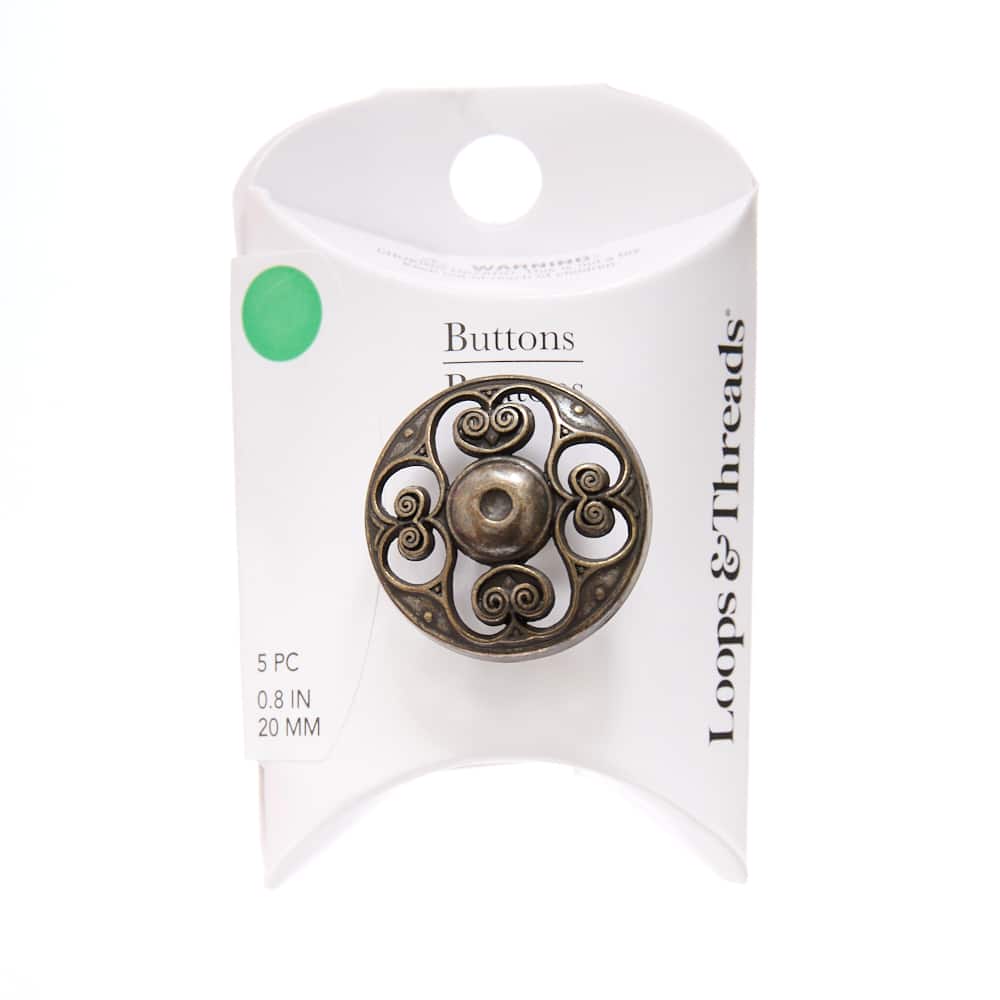 20mm Antique Bronze Filigree Round Metal Buttons, 5ct. by Loops & Threads®