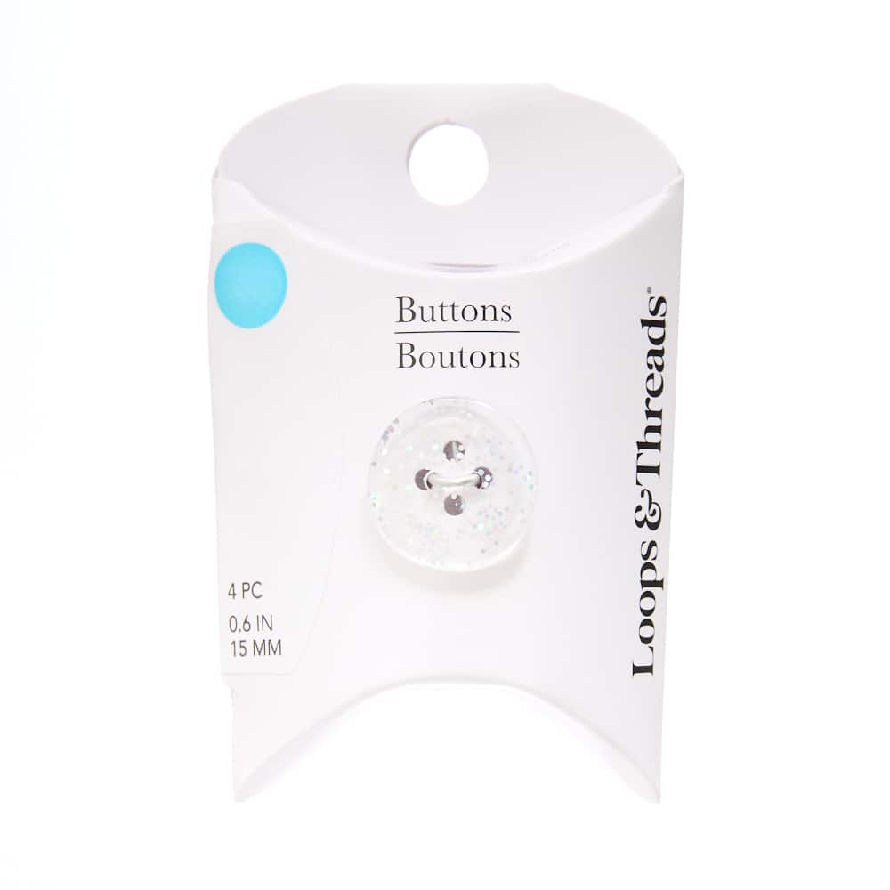 15mm Silver Glitter Clear Round Buttons, 4ct. by Loops & Threads®