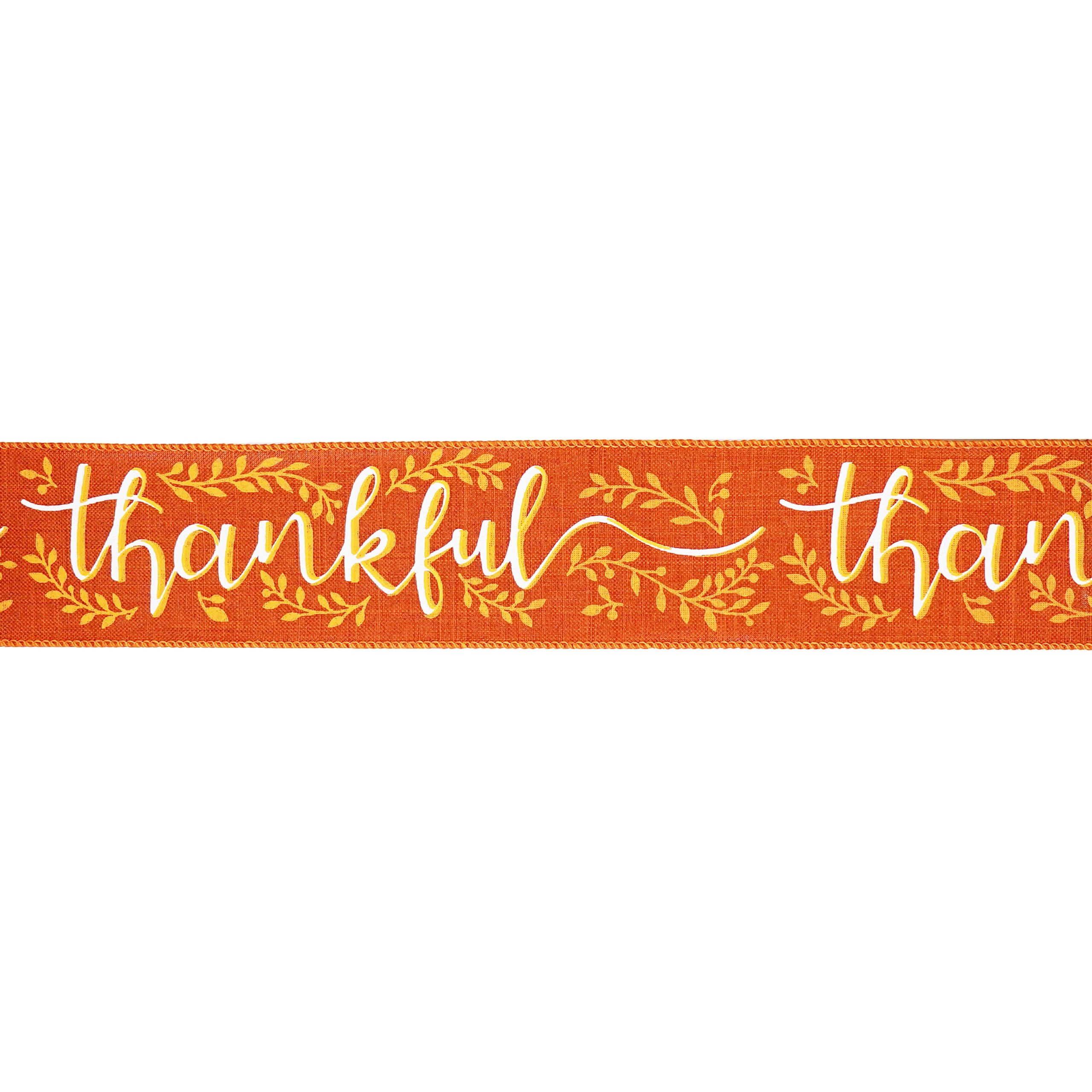 2.5" x 6.6yd. Orange Thankful Wired Faux Linen Ribbon by Celebrate It® - Image 2