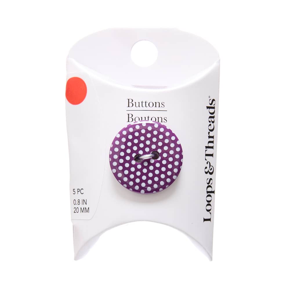 20mm Purple Polka Dot Round Buttons, 5ct. by Loops & Threads®