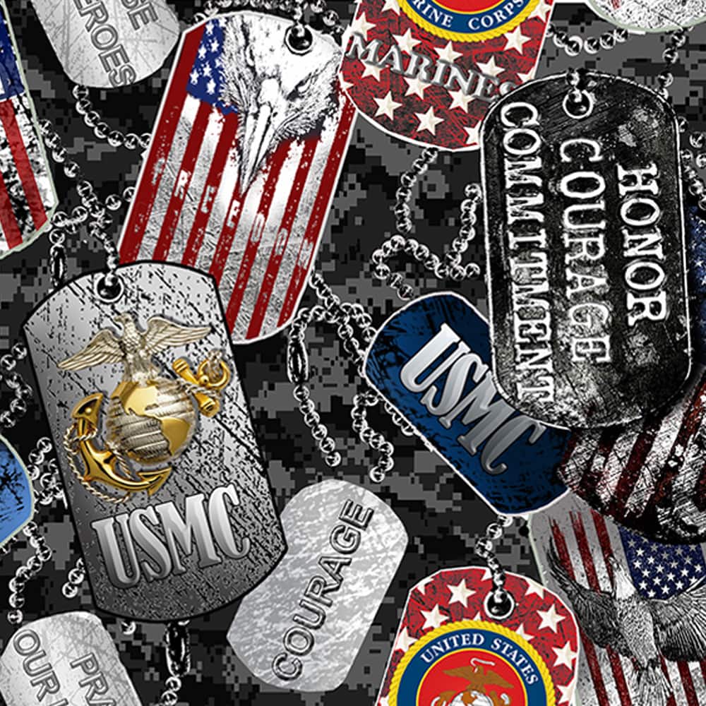 US Marines Dog Tags Cotton Fabric
