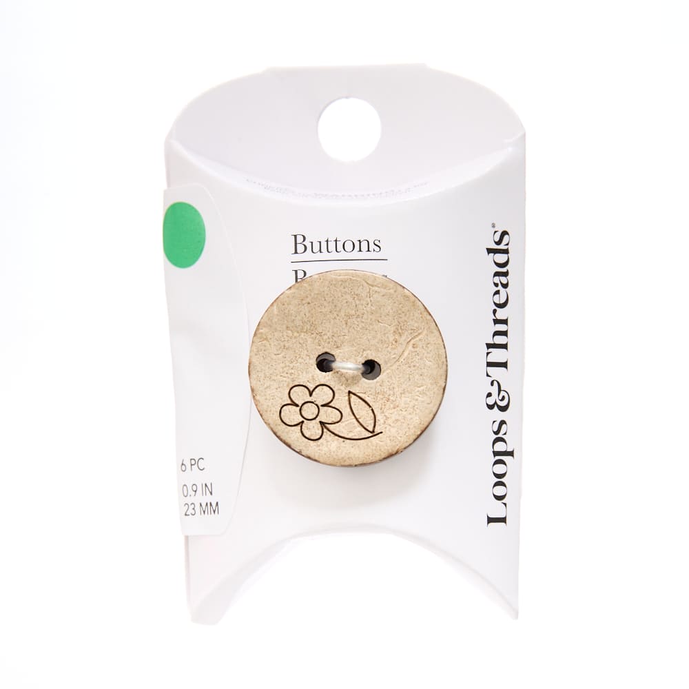 23mm Engraved Flower Round Coconut Buttons, 6ct. by Loops & Threads®