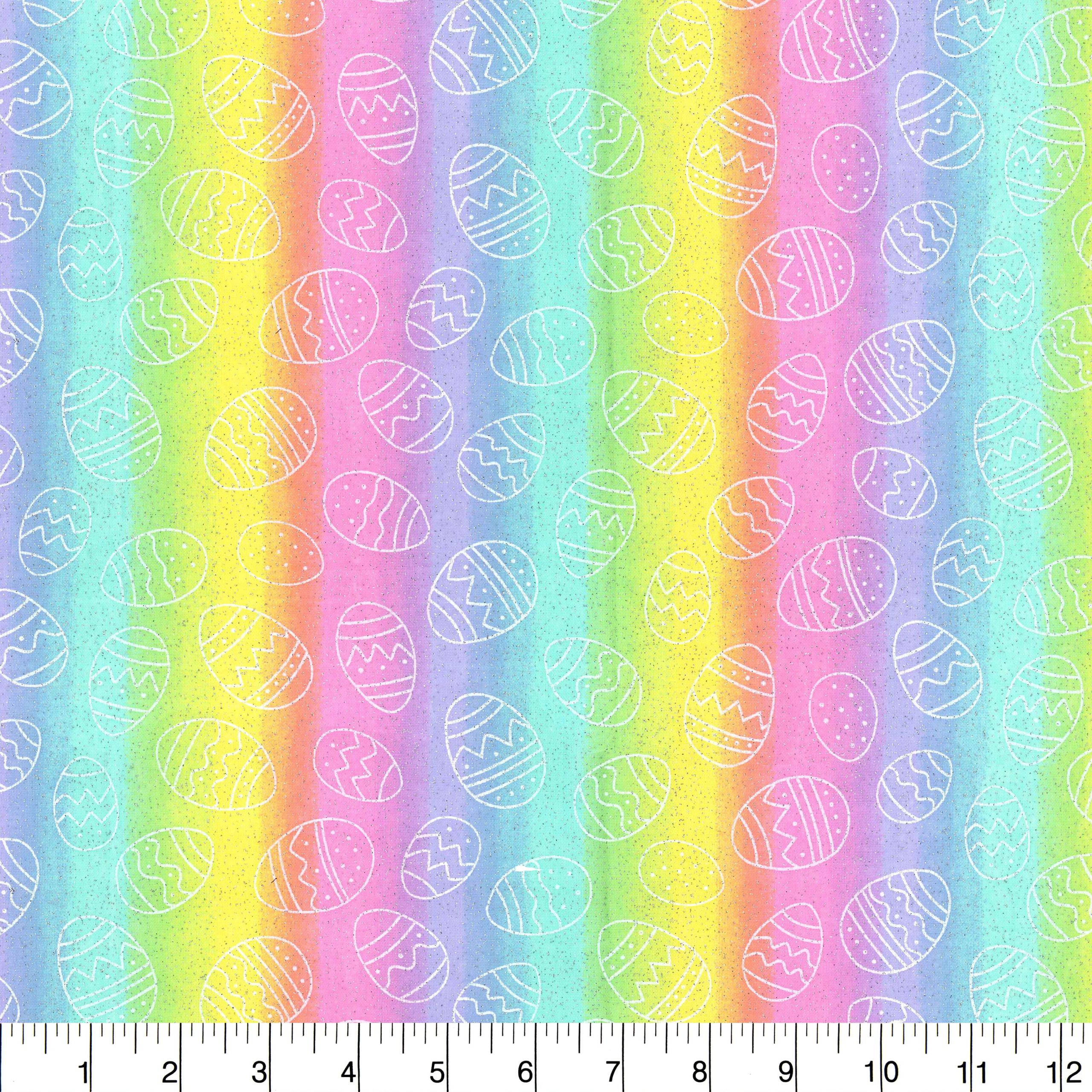 Fabric Traditions Easter Tie Dye Eggs Glitter Cotton Fabric - Image 3