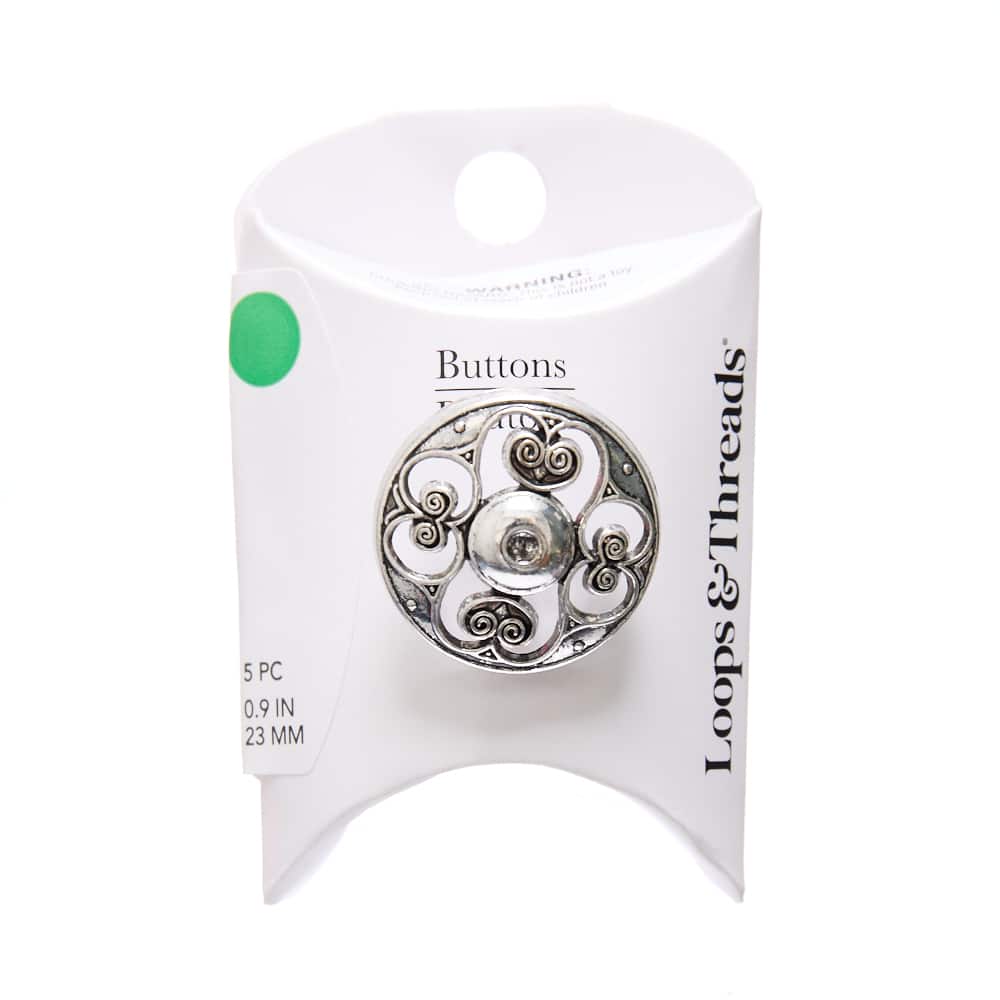 23mm Antique Silver Filigree Cut Round Metal Buttons, 5ct. by Loops & Threads®