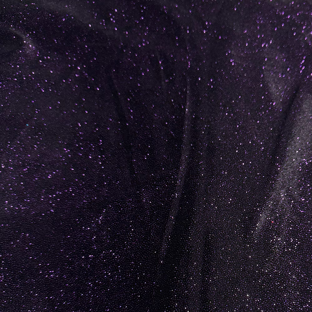 Feldman Black with Purple Sparkle Stretch Velvet Fabric