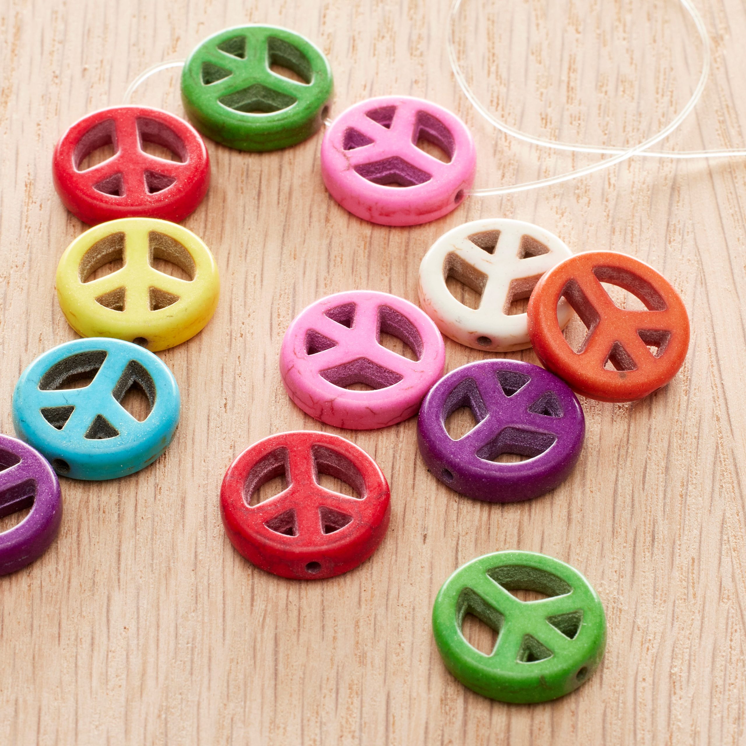 Multicolor Dyed Reconstituted Stone Peace Sign Beads, 15mm by Bead Landing™ - Image 2