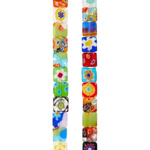 Millefiori Glass Flat Square Beads, 8mm by Bead Landing™