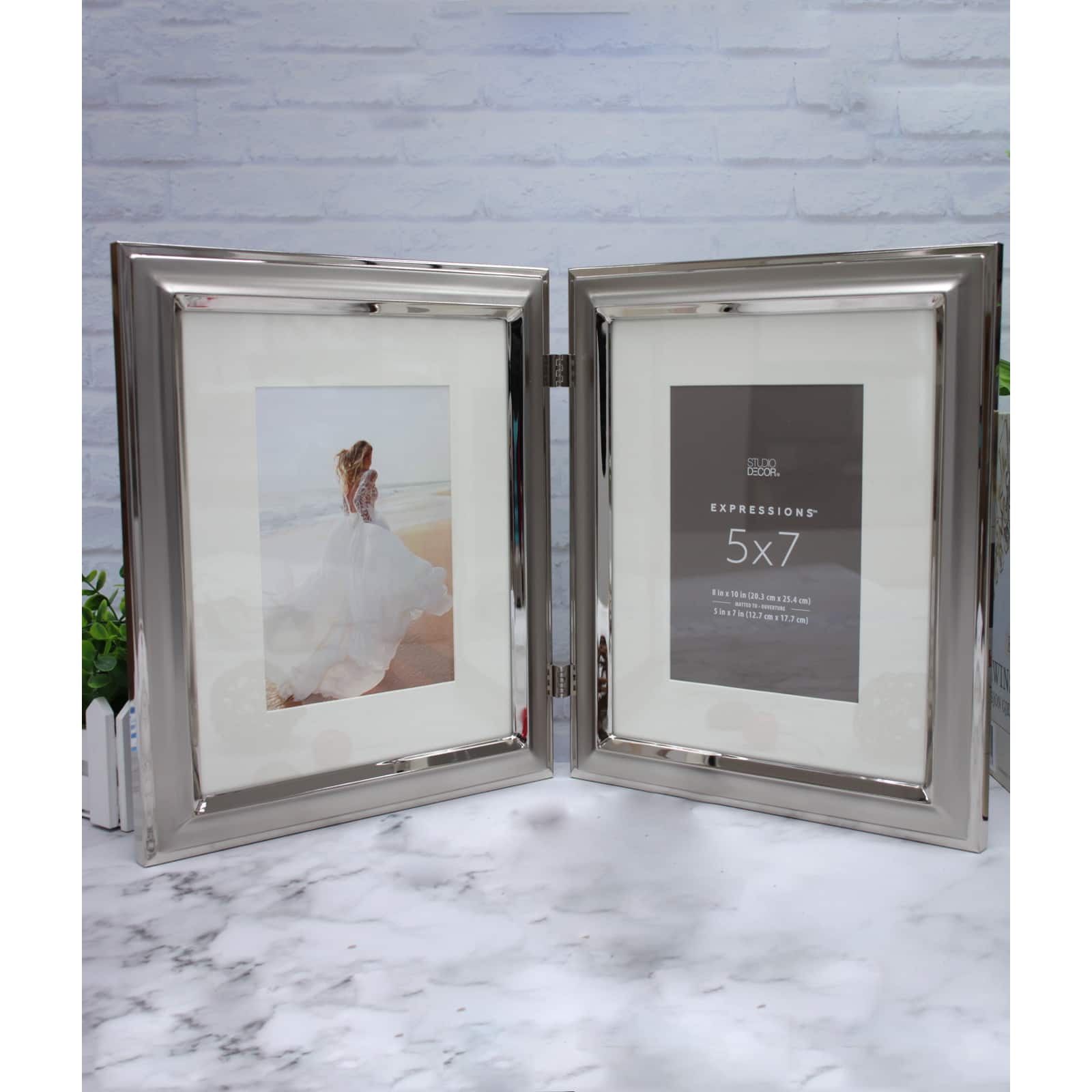 Expressions™ 2 Opening 5" x 7" Silver Hinged Frame with Mat by Studio Décor® - Image 3
