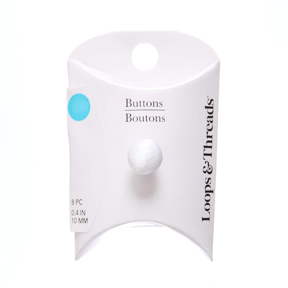10mm White Satin Covered Round Buttons, 8ct. by Loops & Threads®