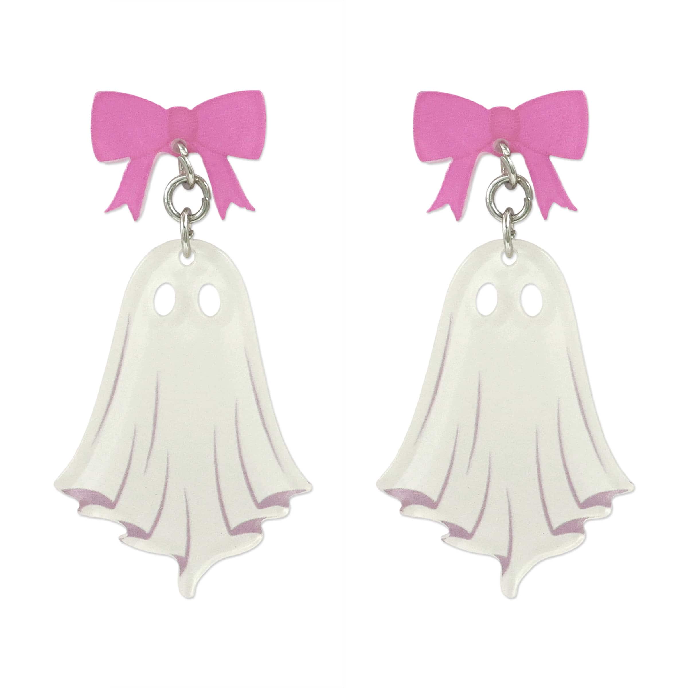 Halloween Ghost Pink Bow Earrings by Celebrate It™