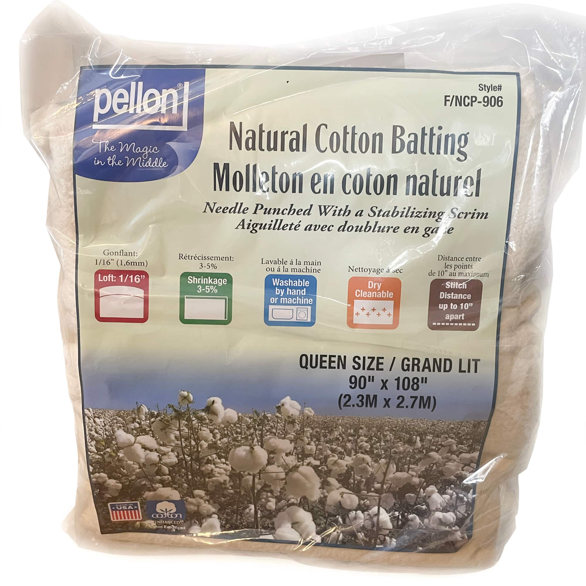 Pellon® 90" x 108" Queen Size Natural Cotton Batting with Scrim