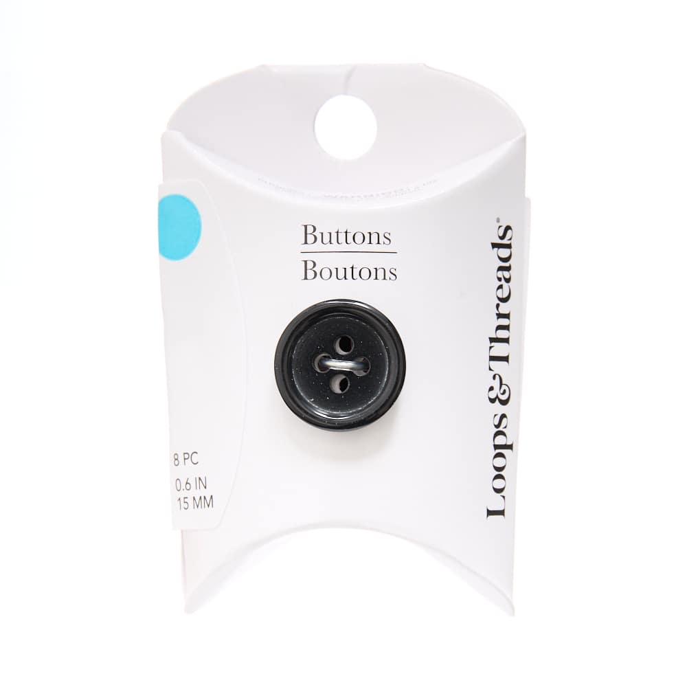 15mm Round Rimmed Black Suit Buttons, 8ct. by Loops & Threads®