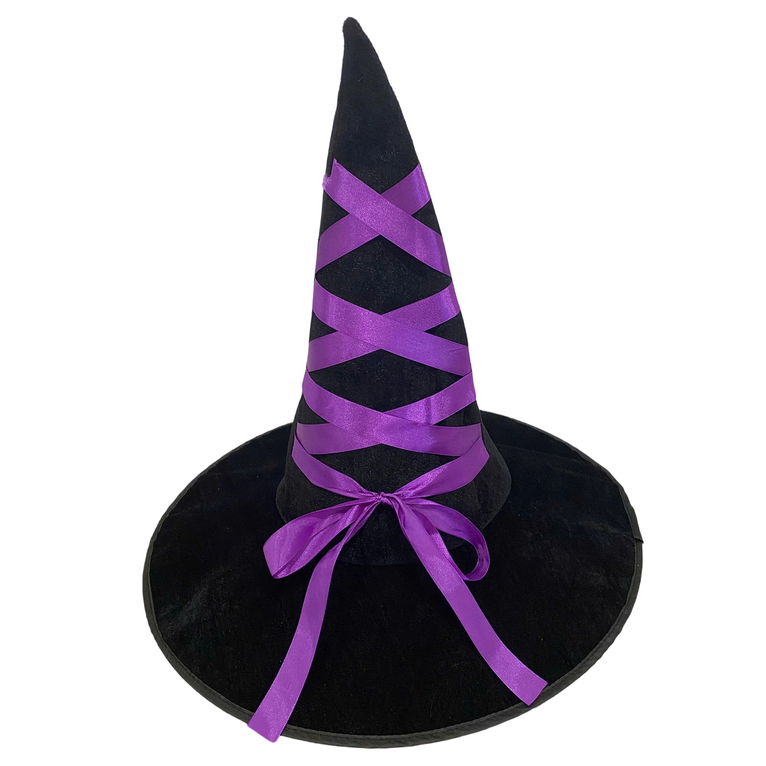 Black Velour Adult Witch Hat with Purple Ribbon by Celebrate It™