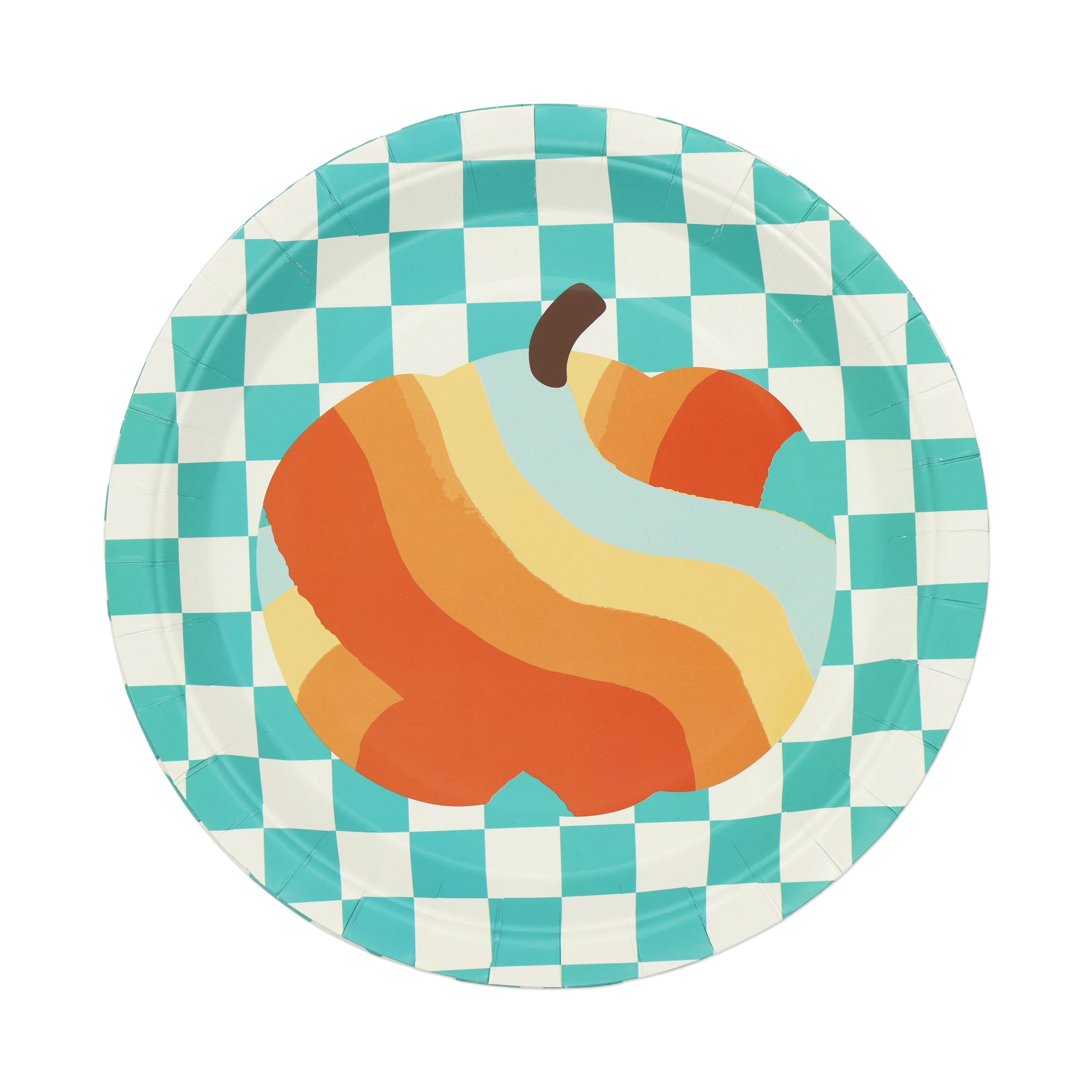 9" Halloween Checkered Pumpkin Dinner Plates, 10ct. by Celebrate It™