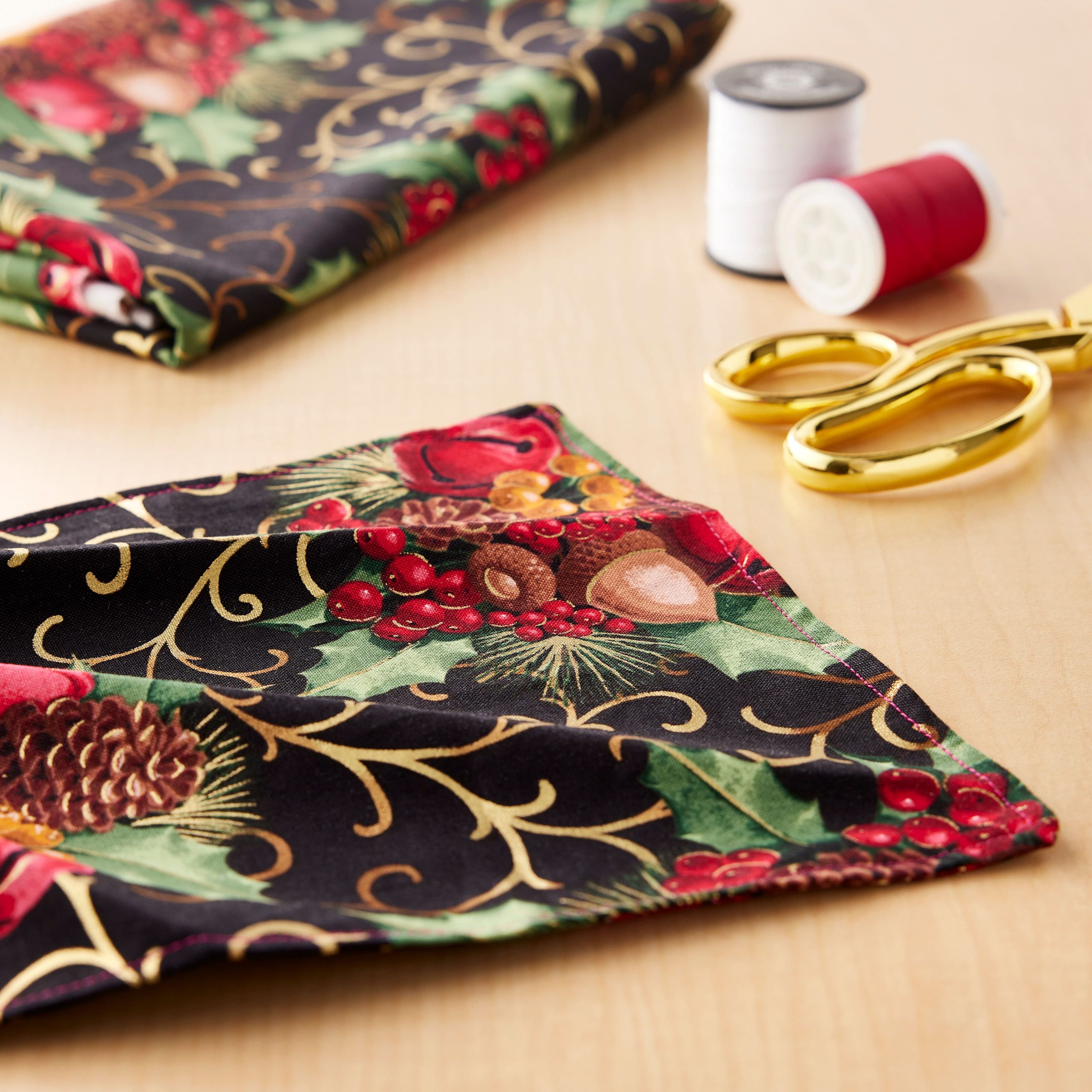 Fabric Traditions Christmas Black Berries & Bells Glitter Cotton Fabric - Image 3