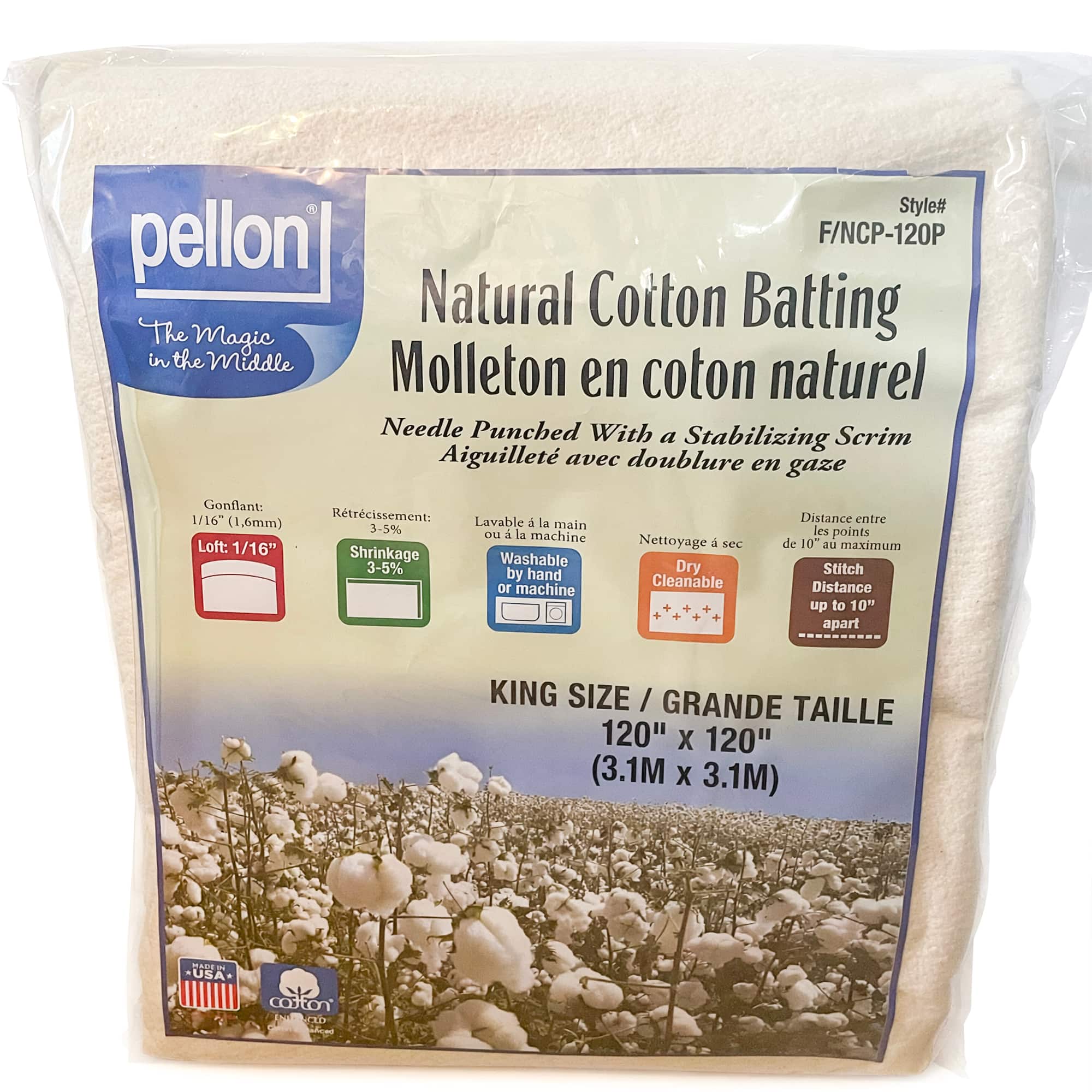 Pellon® 120" x 120" King Size Natural Cotton Batting with Scrim