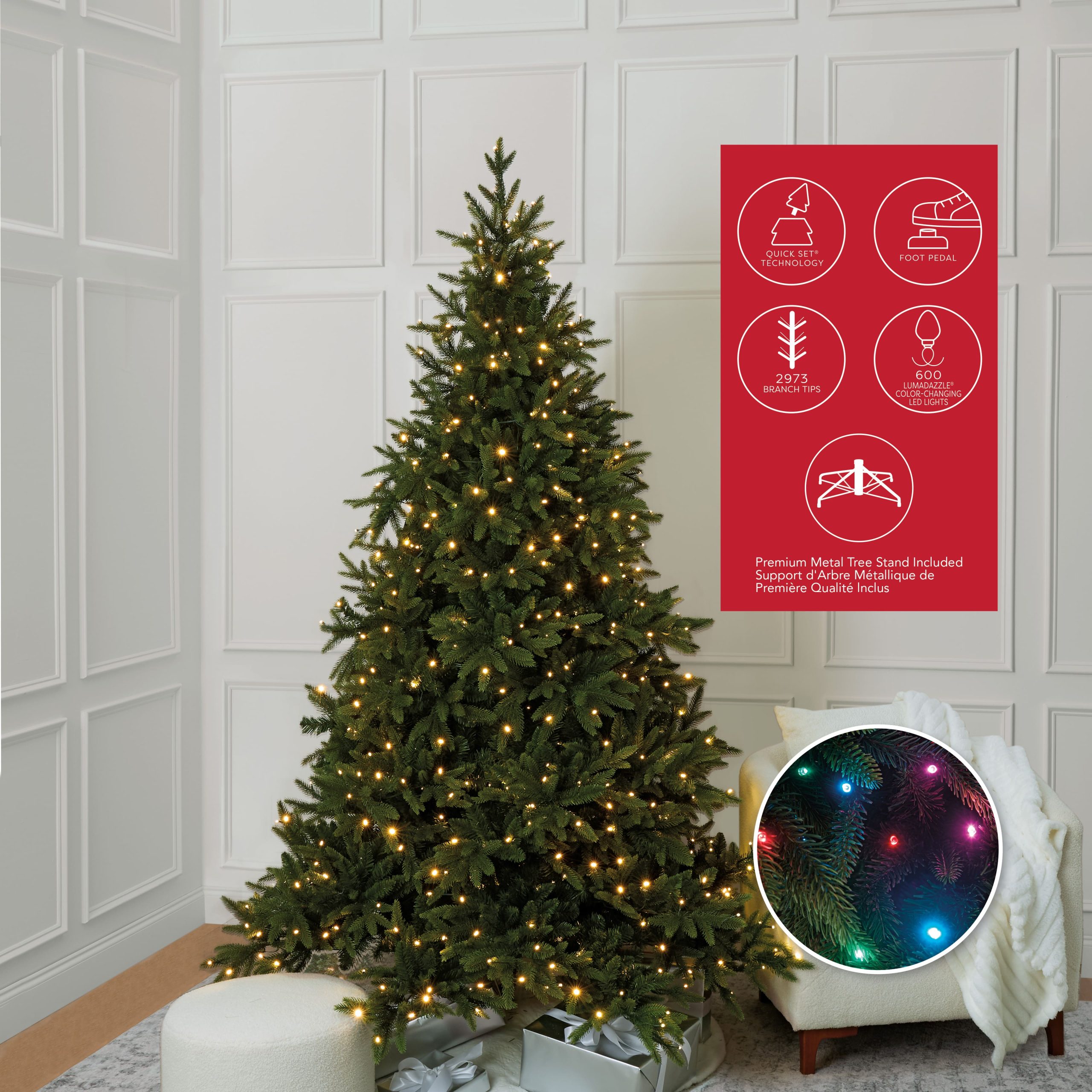 7.5ft. Pre-Lit Barrington Fir Artificial Christmas Tree, Quick Set® LumaDazzle® Color Changing Twinkle LED Lights by Ashland® - Image 4