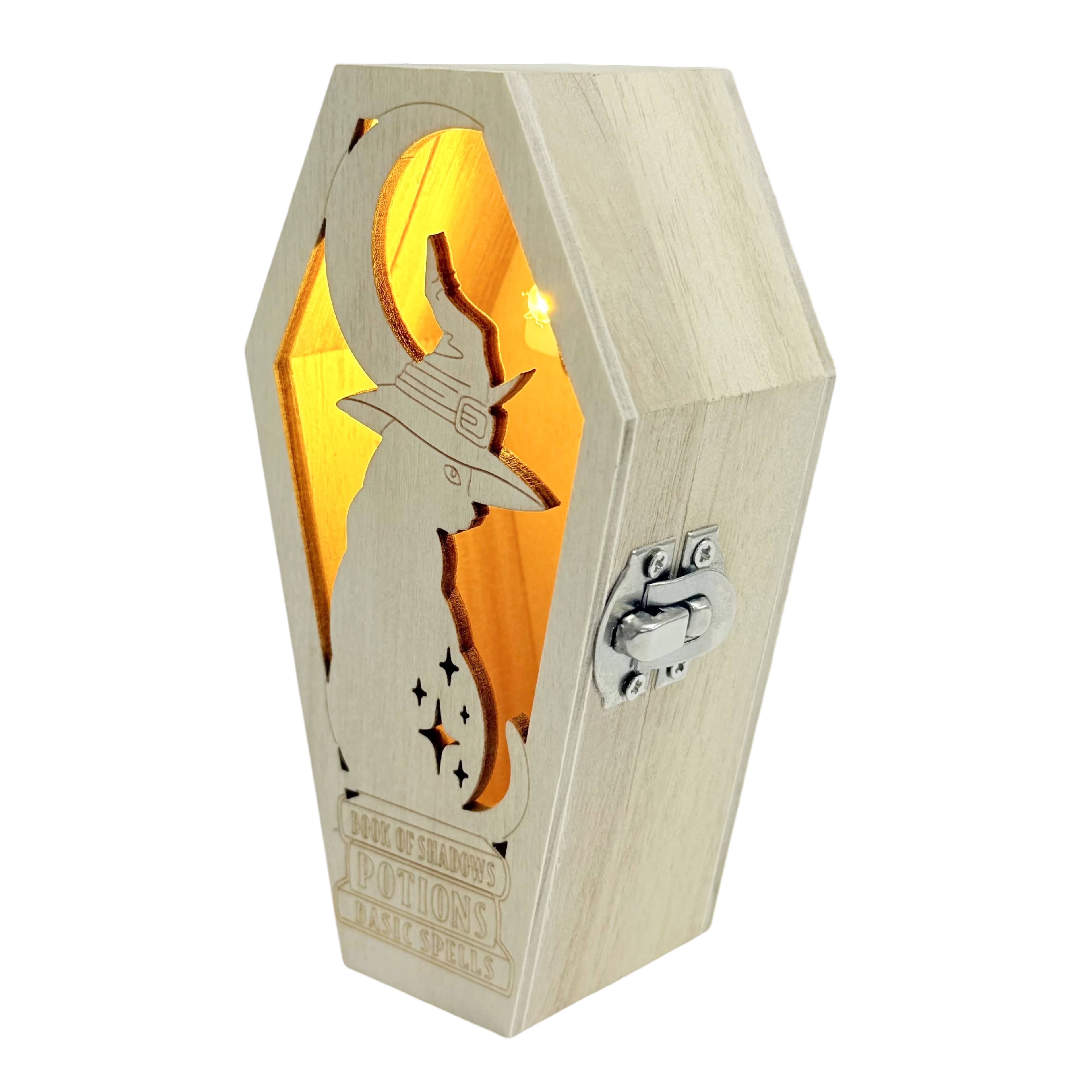 4.5" Cat & Moon Coffin DIY LED Wood Décor by Make Market®
