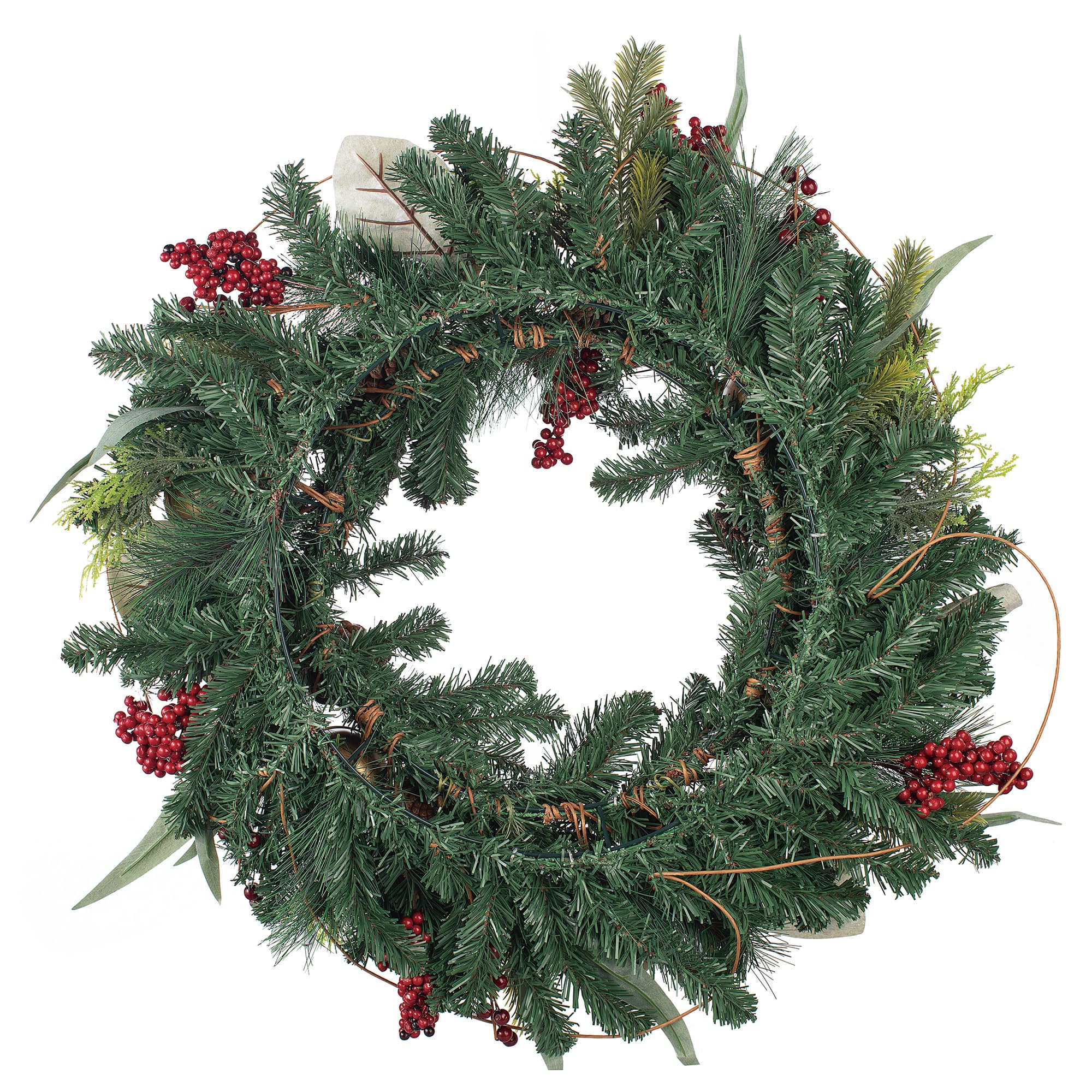 26" Pinecones, Gold Bells & Red Berries Wreath by Ashland® - Image 4