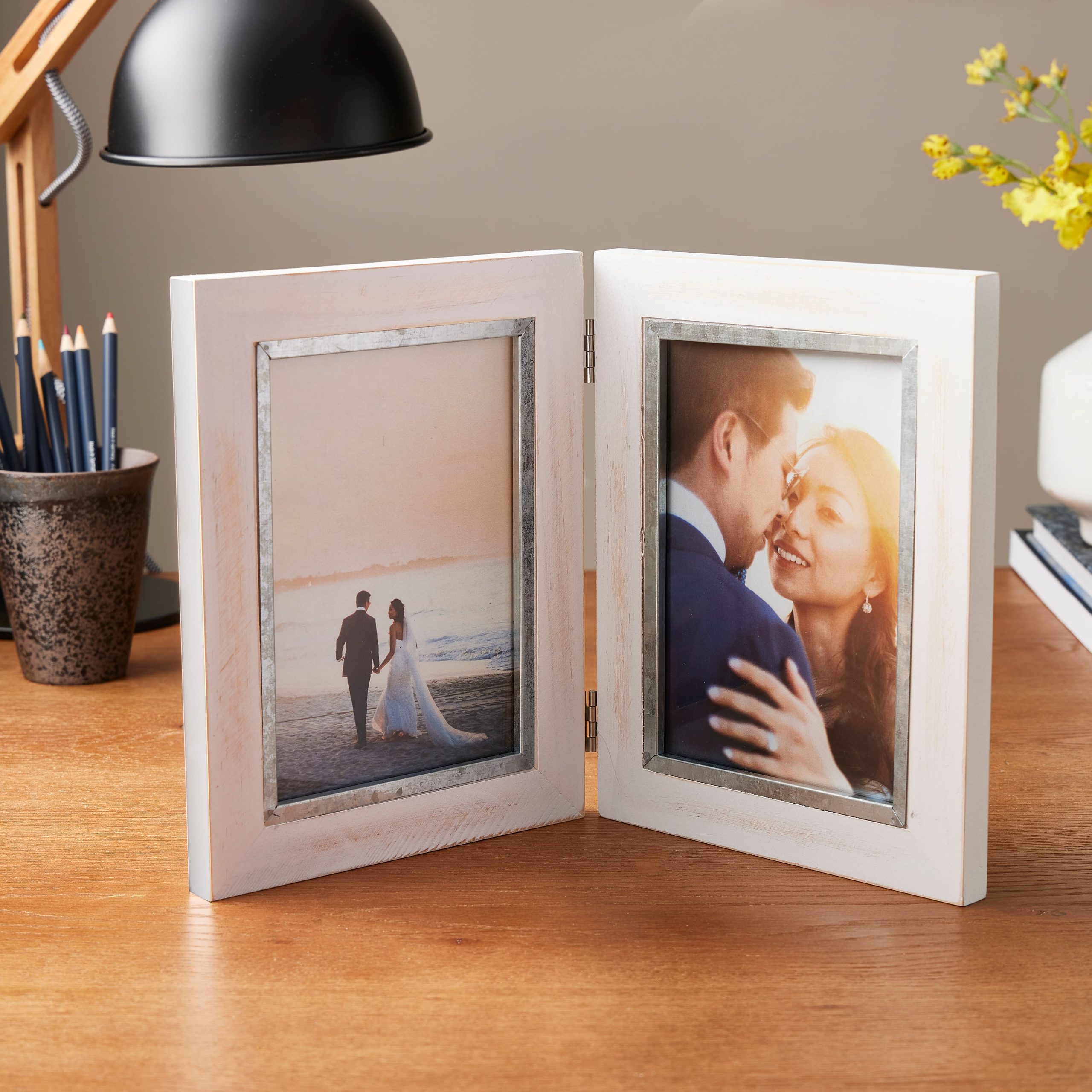 Expressions™ 2 Opening 5" x 7" White Hinged Collage Frame by Studio Décor® - Image 2