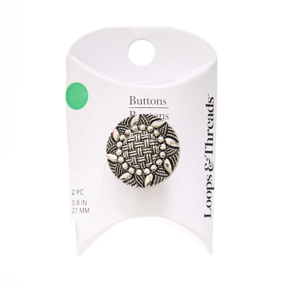 21mm Vintage Silver Round Shank Buttons, 2ct. by Loops & Threads®