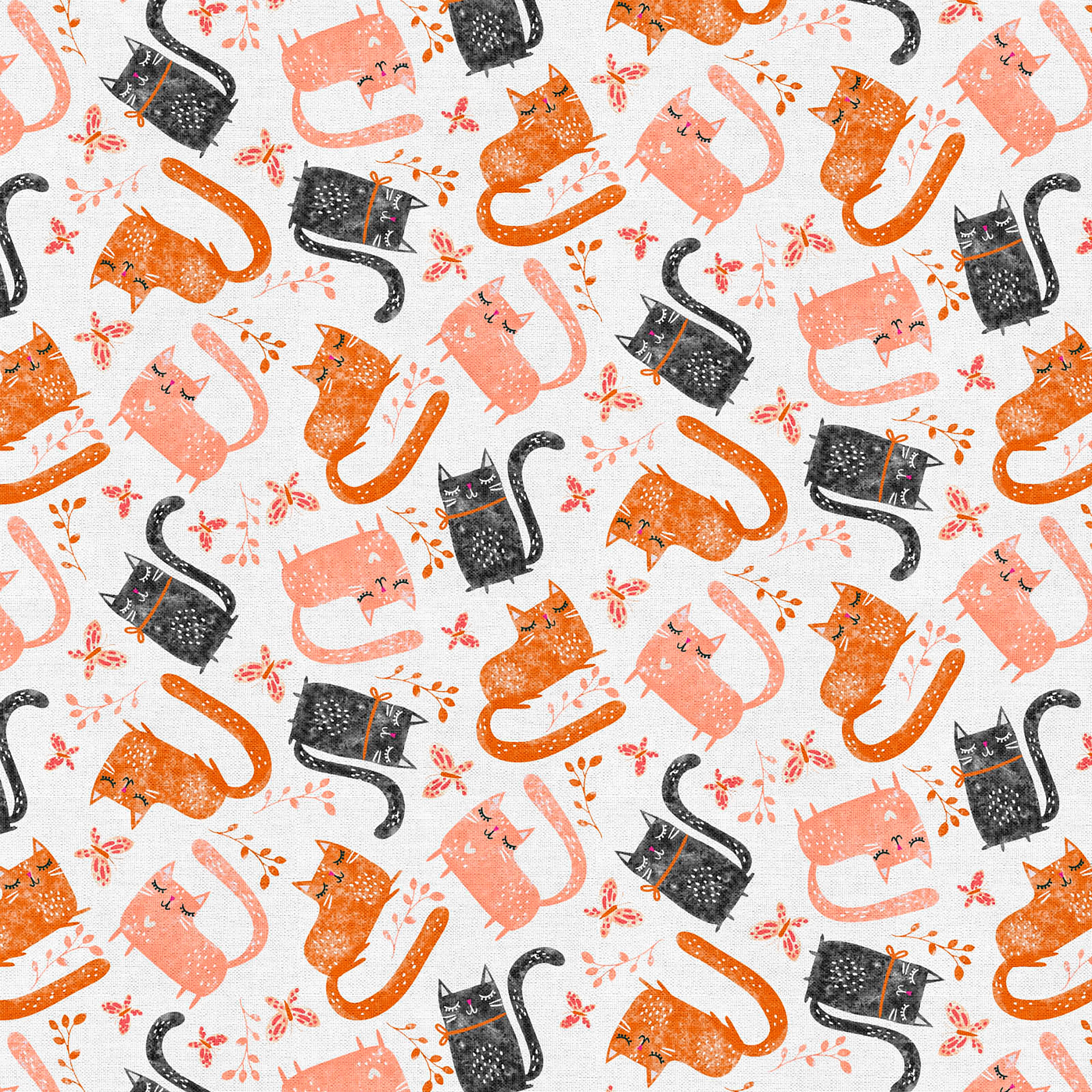 Fabric Editions White Playful Kittens Cotton Fabric