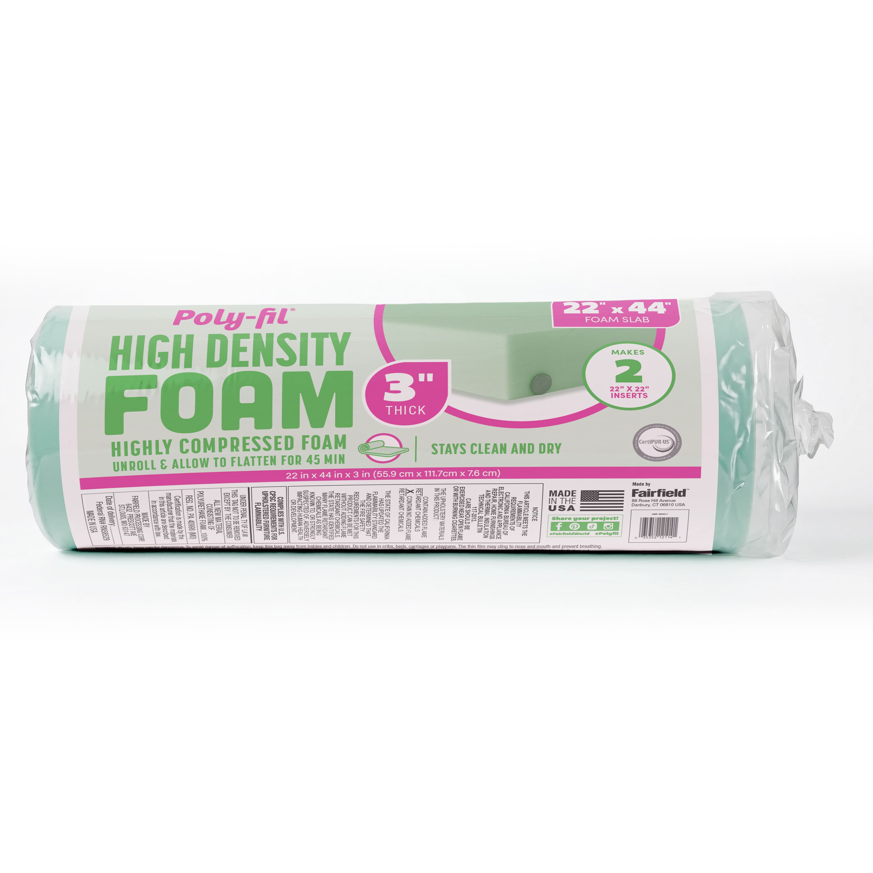 Poly-Fil® 3" High Density Foam, 22" x 44"