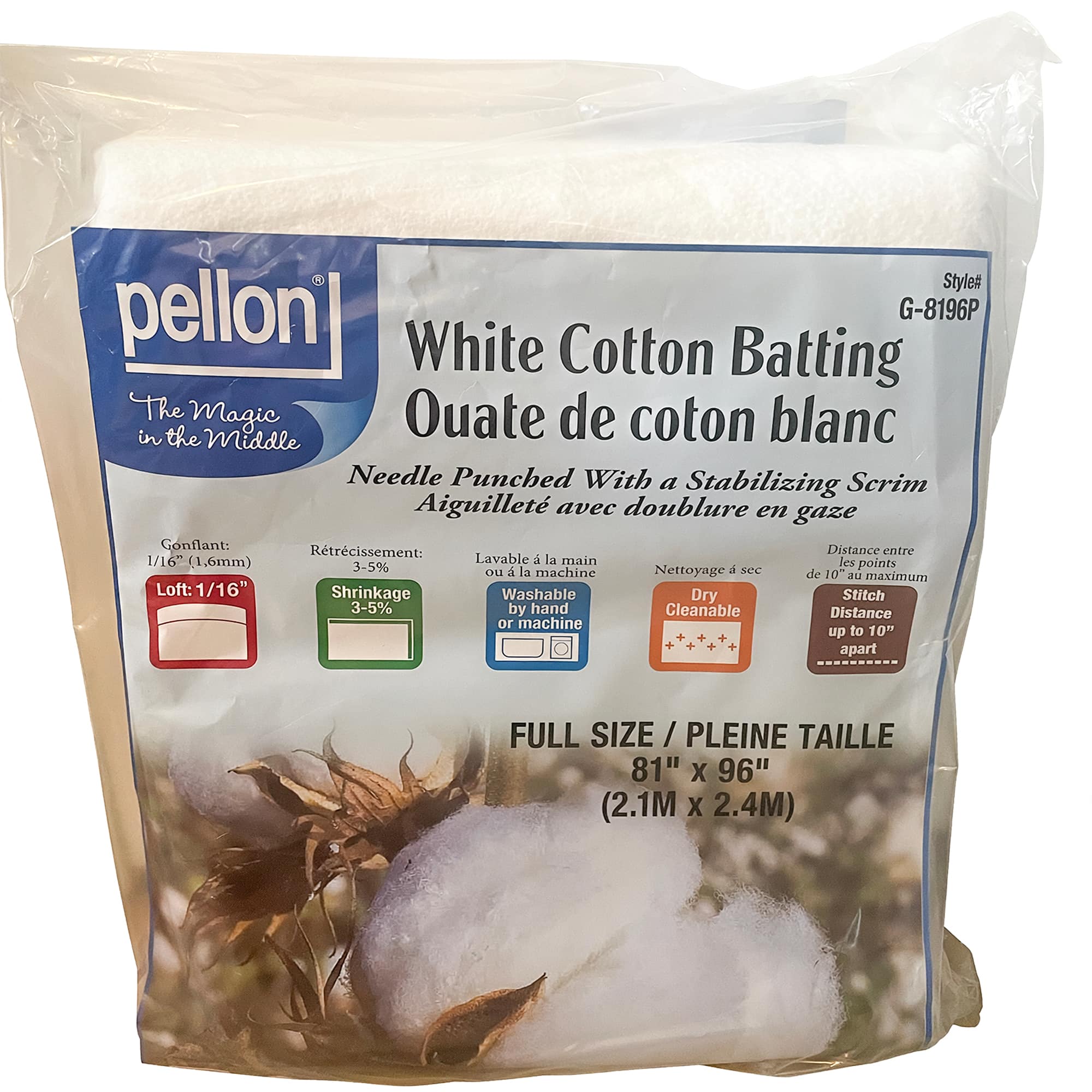 Pellon® 81" x 96" Full Size White Cotton Batting with Scrim