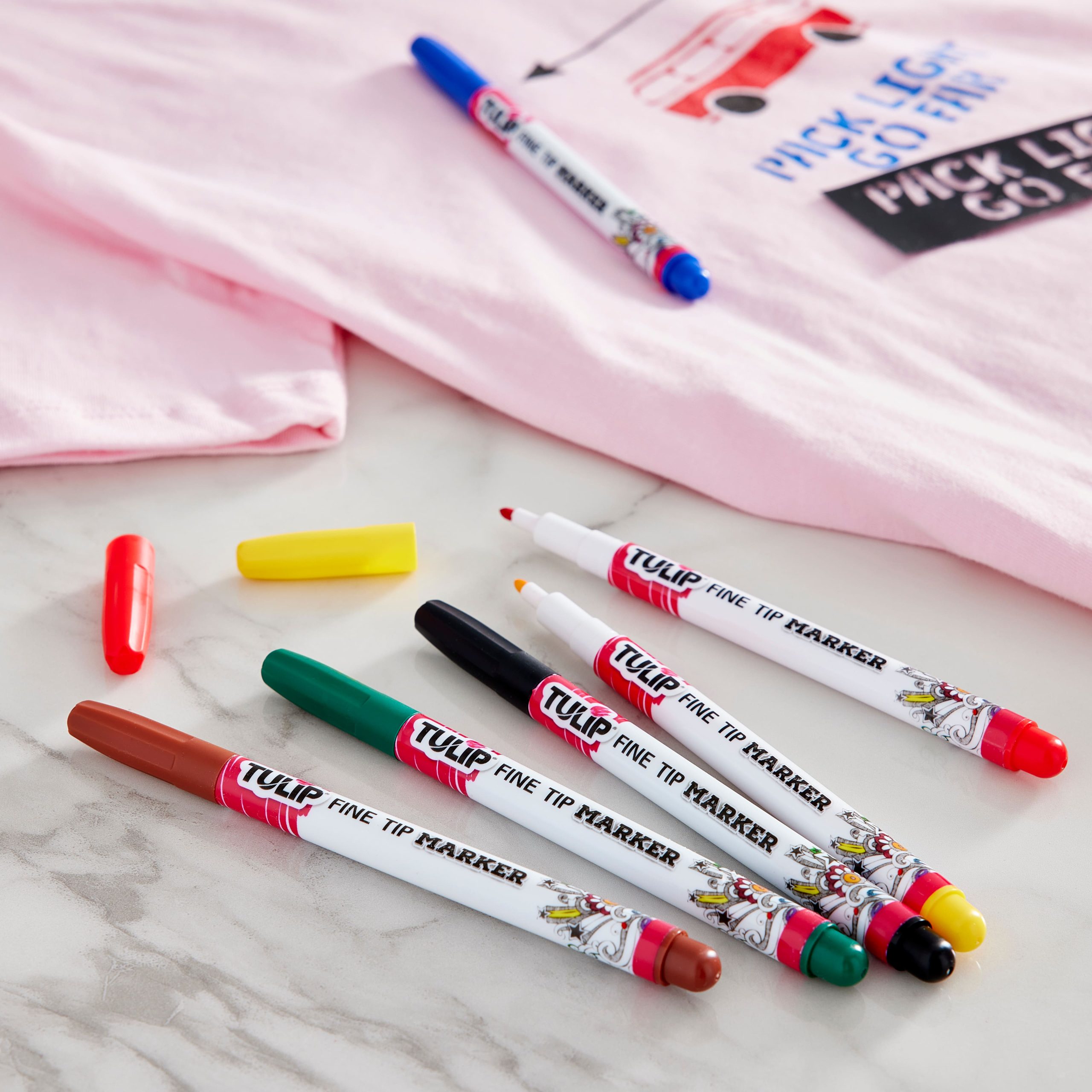 Tulip® Fabric Markers®, Fine Tip Primary, 6 Pack - Image 2