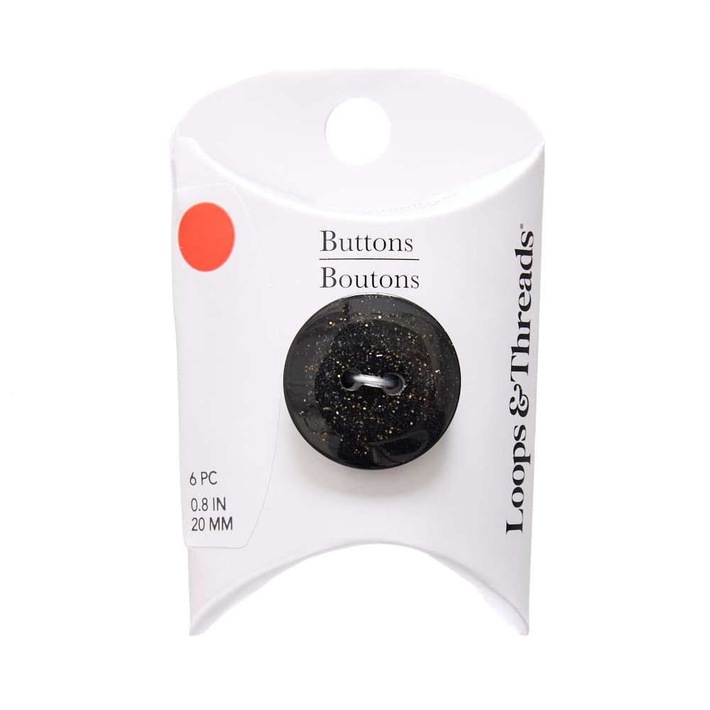 20mm Black Glitter Round Buttons, 6ct. by Loops & Threads®