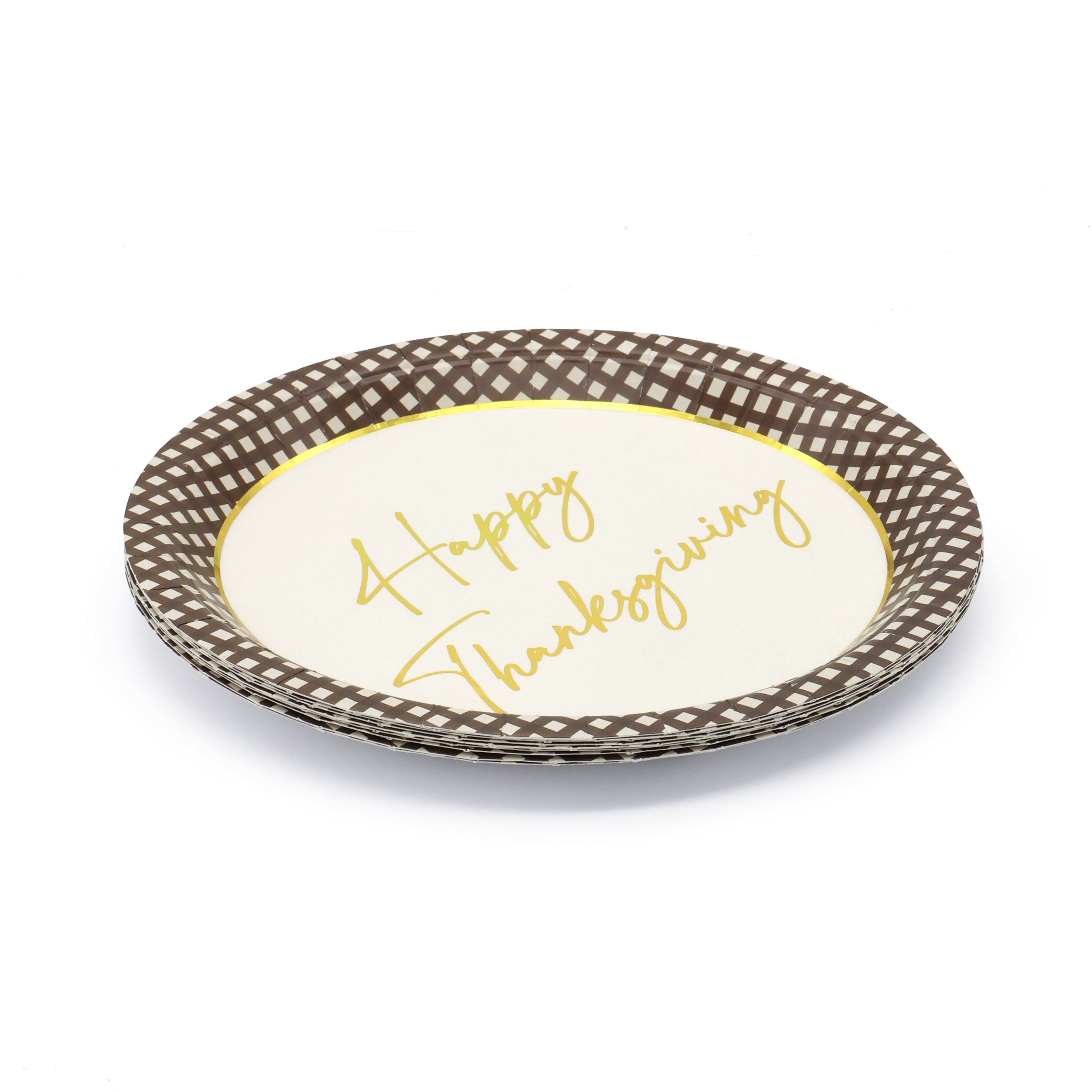 9" Happy Thanksgiving Brown Gingham Paper Dinner Plates, 10ct. by Celebrate It™ - Image 3