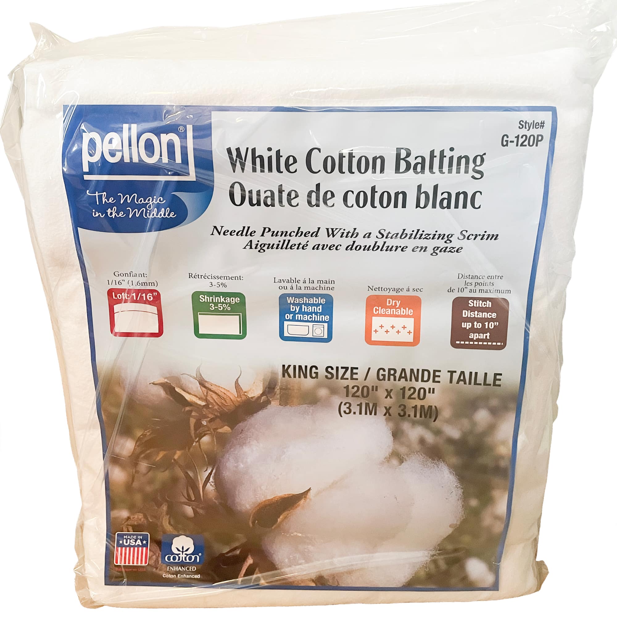 Pellon® 120" x 120" King Size White Cotton Batting with Scrim