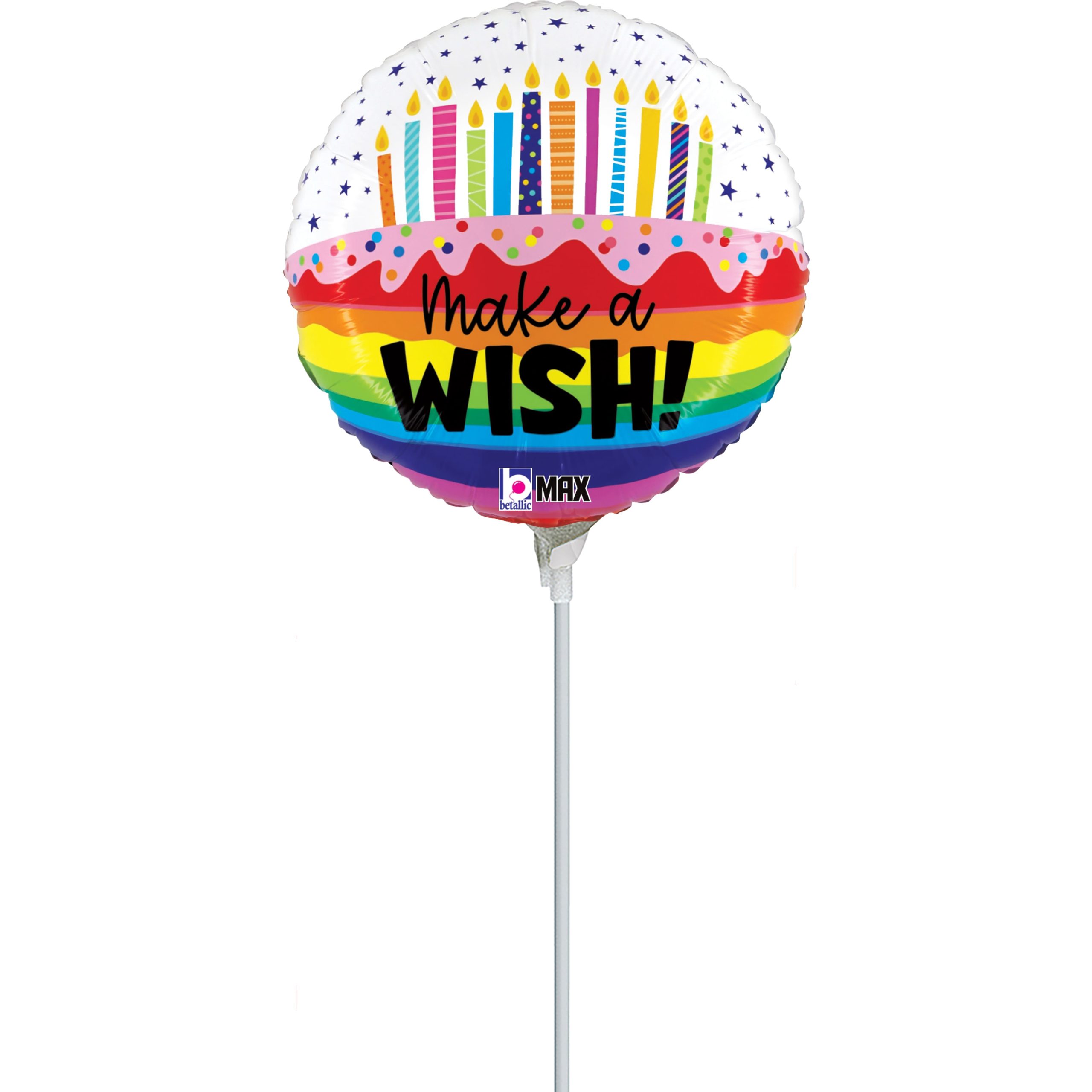 9" Rainbow Wish Birthday Stick Balloon
