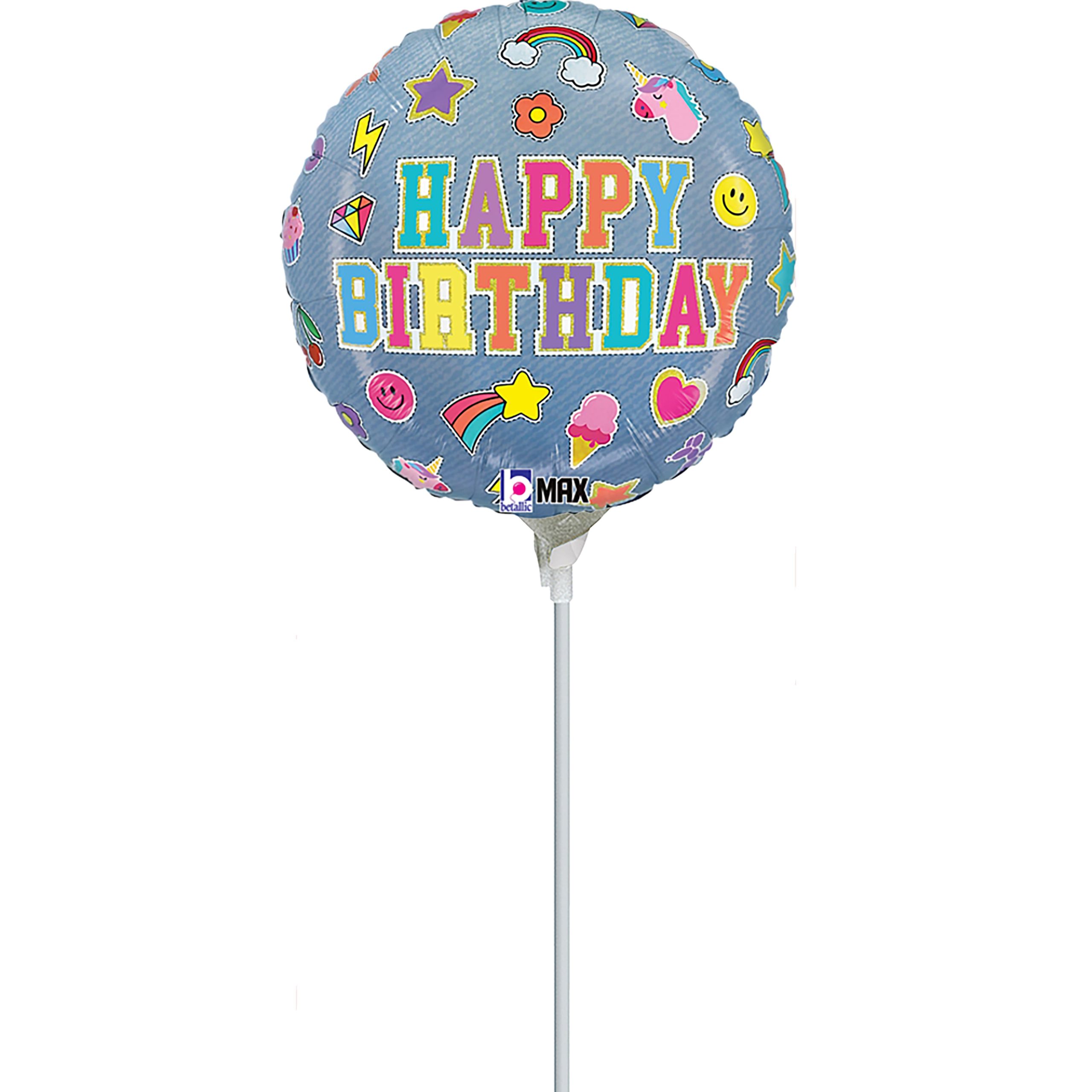 9" Denim Patch Birthday Stick Balloon