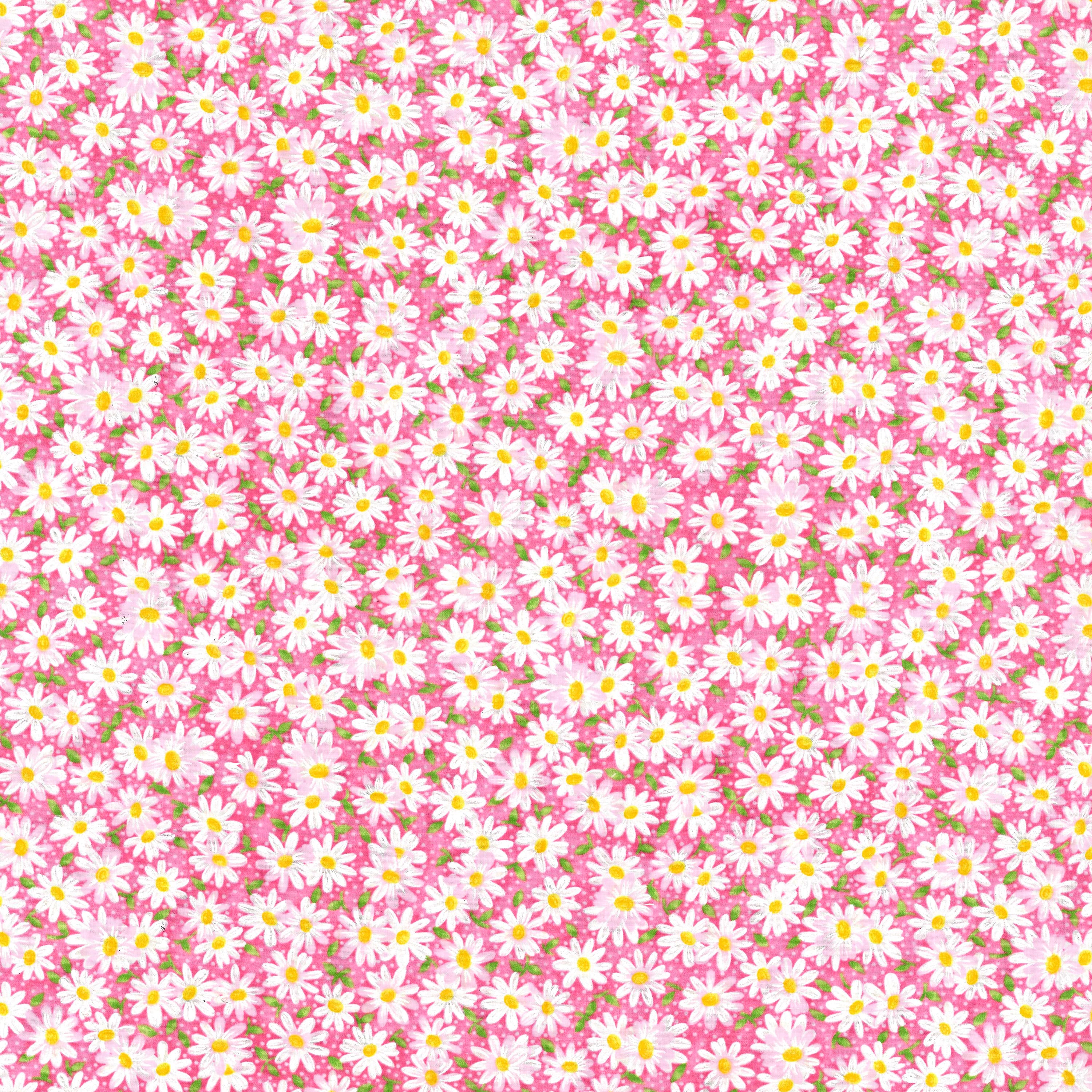 Fabric Traditions Pink Packed Daisies Cotton Fabric