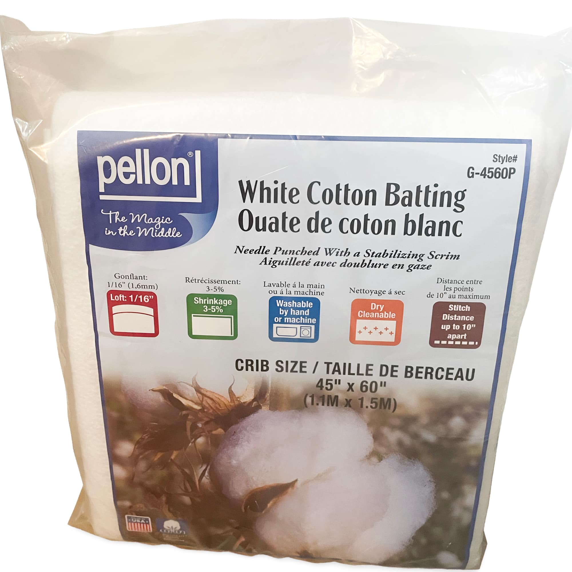 Pellon® 45" x 60" Crib Size White Cotton Batting with Scrim