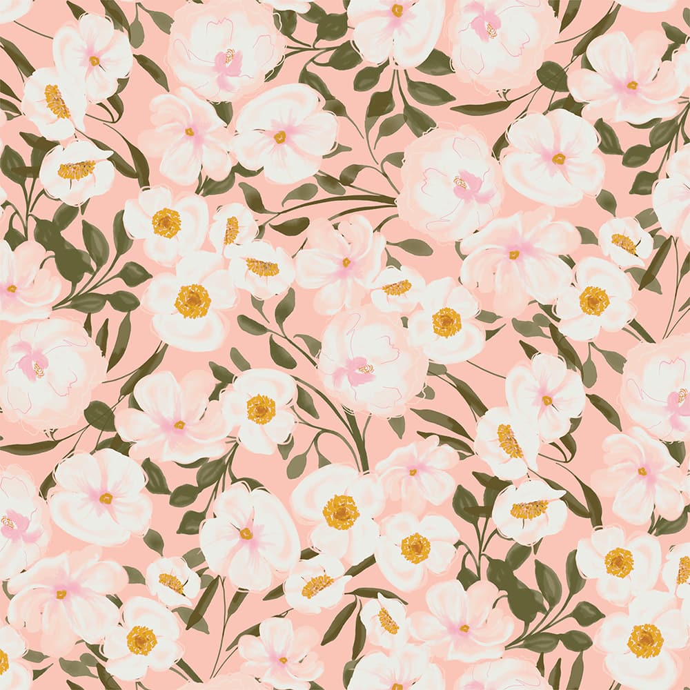 Eugene Textiles Big White Floral on Coral Cotton Quilting Fabric