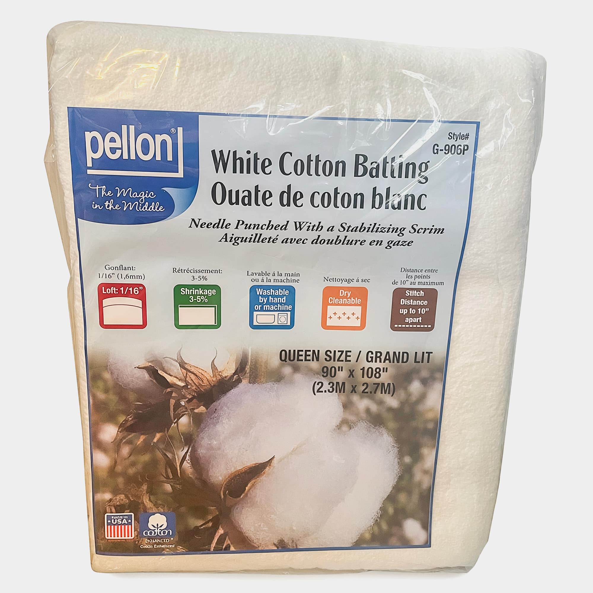 Pellon® 90" x 108" Queen Size White Cotton Batting with Scrim