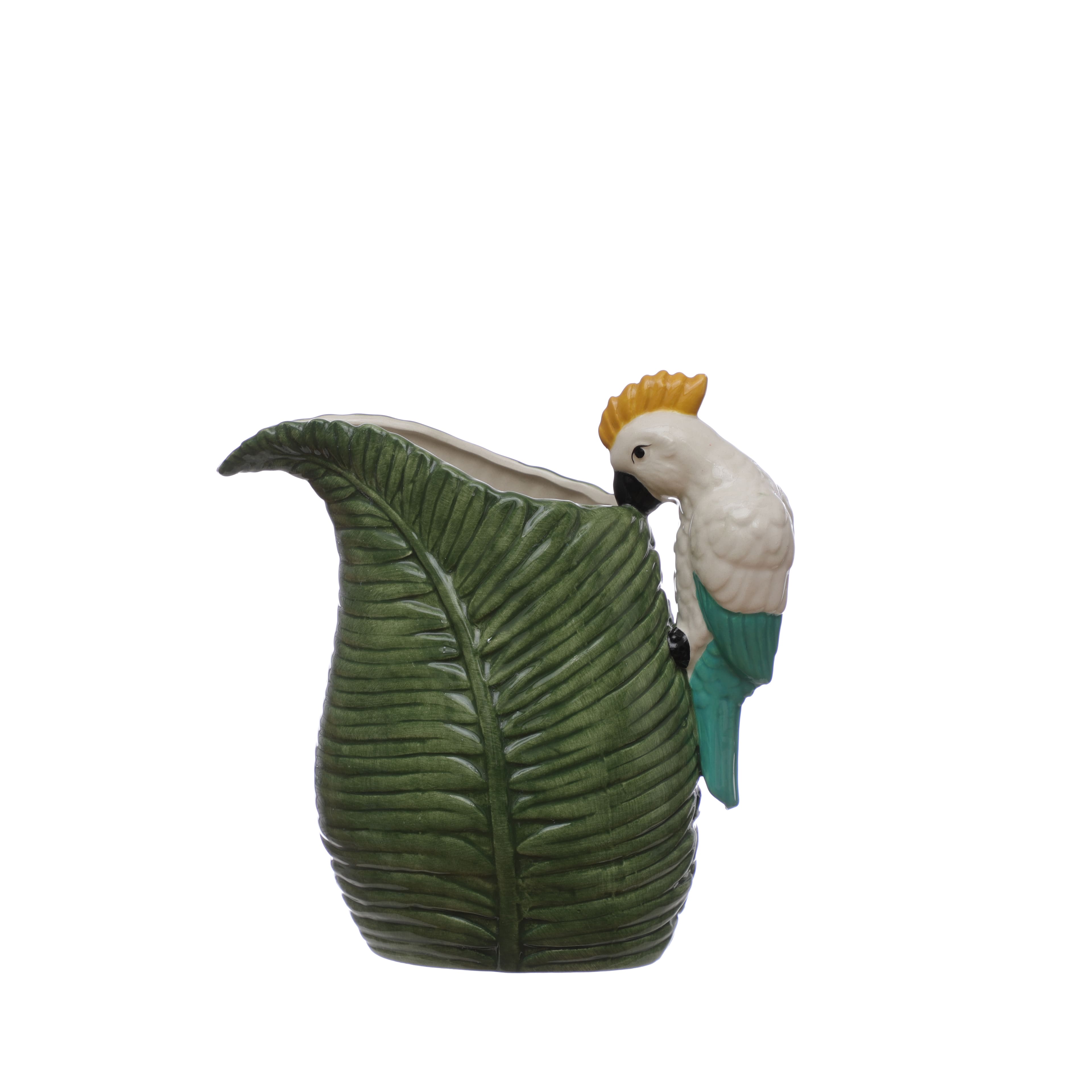 43.95oz. Green Tropical Ceramic Leaf Pitcher with Cockatoo Handle by Ashland®