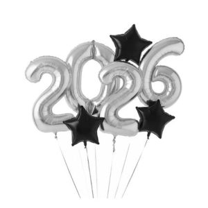 Silver New Year's 2026 Foil Balloon Bundle