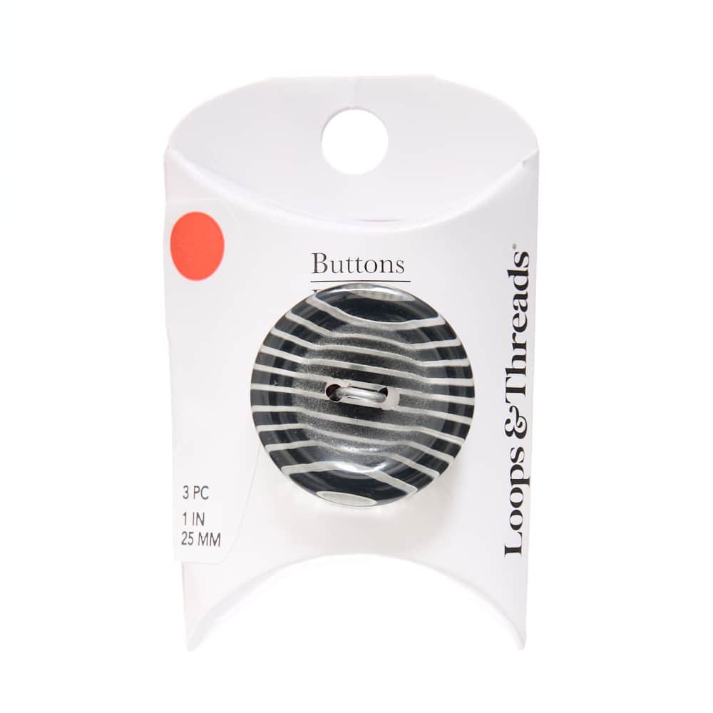 25mm Black & Clear Zebra Print Round Buttons, 3ct. by Loops & Threads®