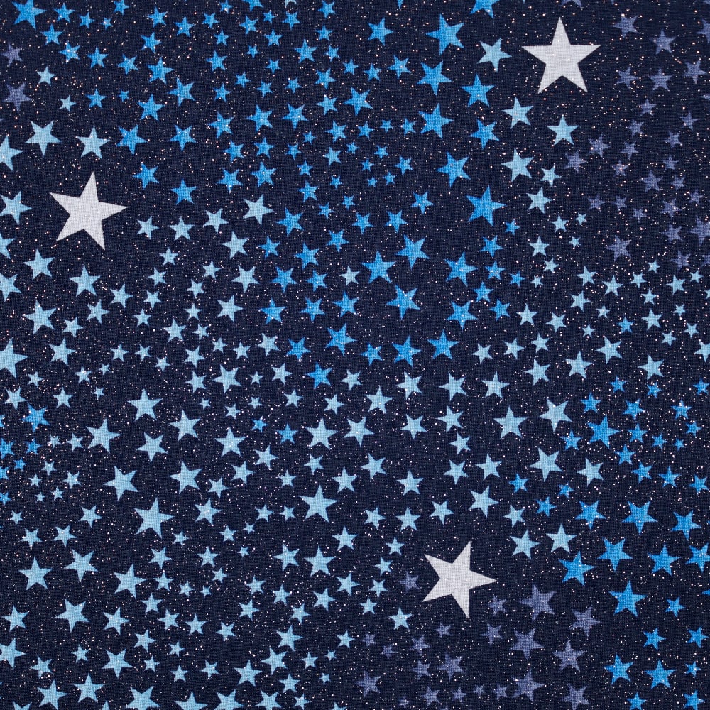 Navy Swirling Stars Glitter Cotton Fabric