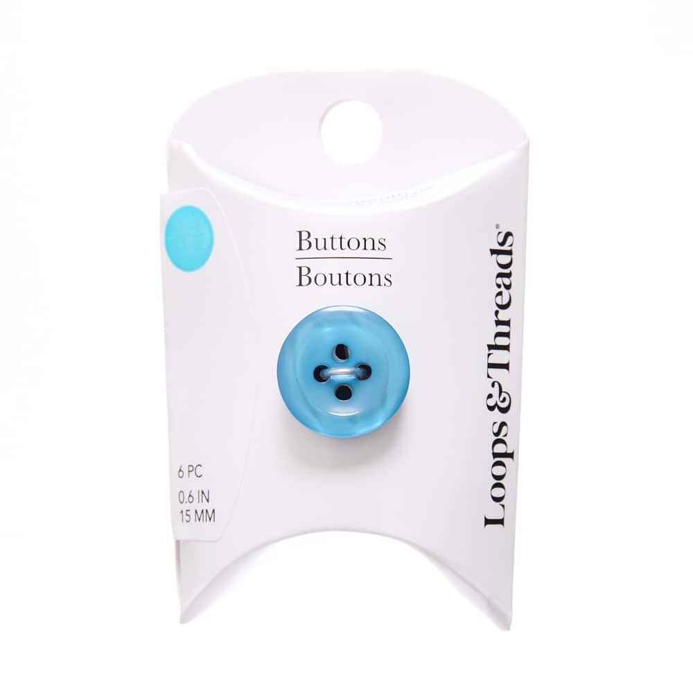 15mm Blue Shiny Round Shirt Buttons, 15ct. by Loops & Threads®