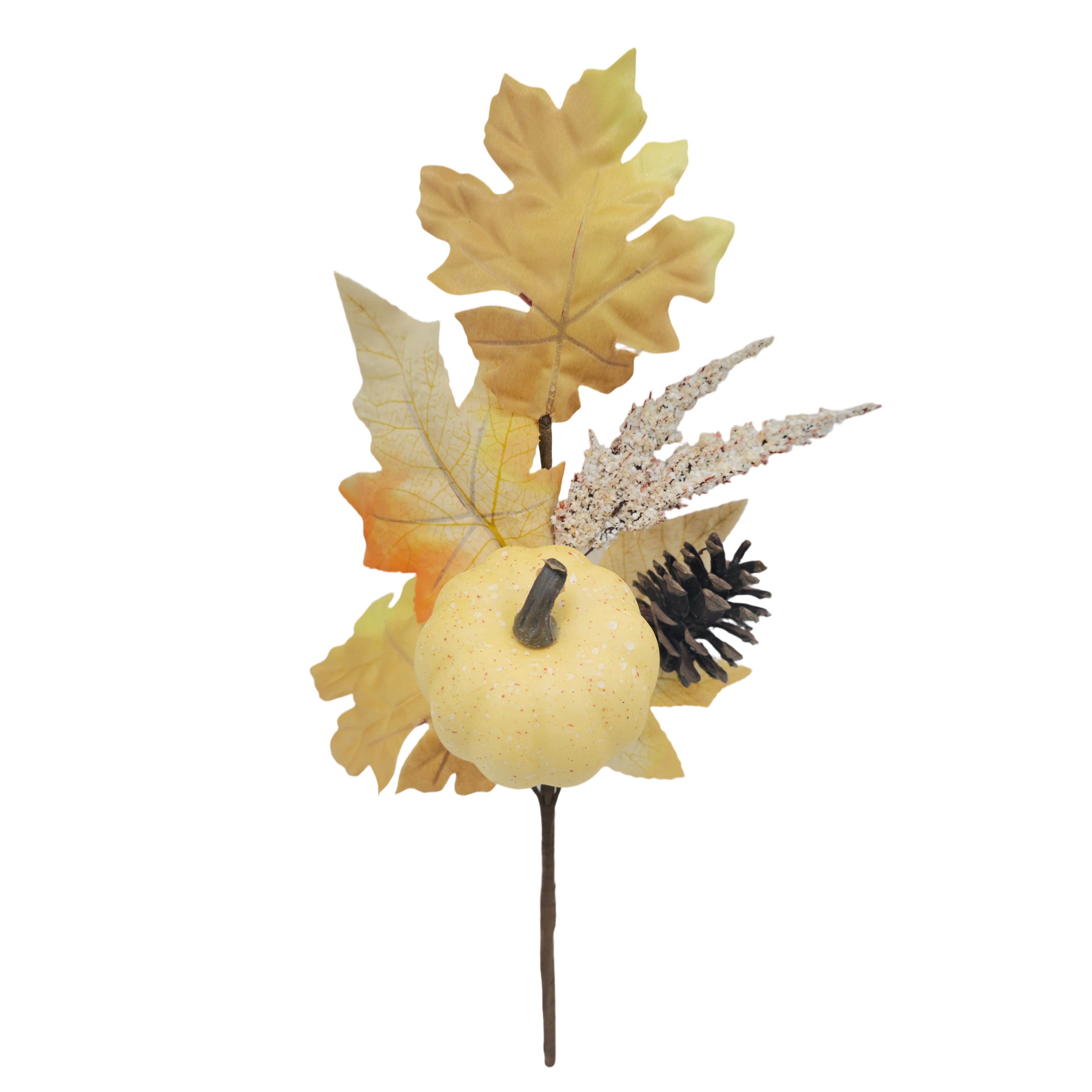 14" Cream Pumpkin with Oak Leaf Pick by Ashland®