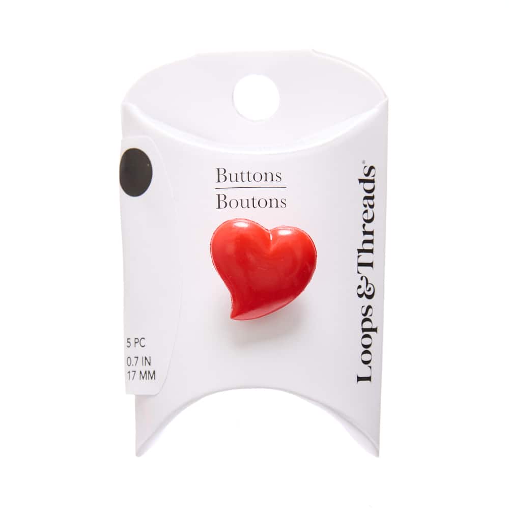 17mm Red Heart Shank Buttons, 5ct. by Loops & Threads®