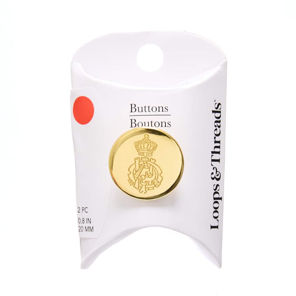 20mm Shiny Gold with Etched Crest Round Blazer Buttons, 2ct. by Loops & Threads®