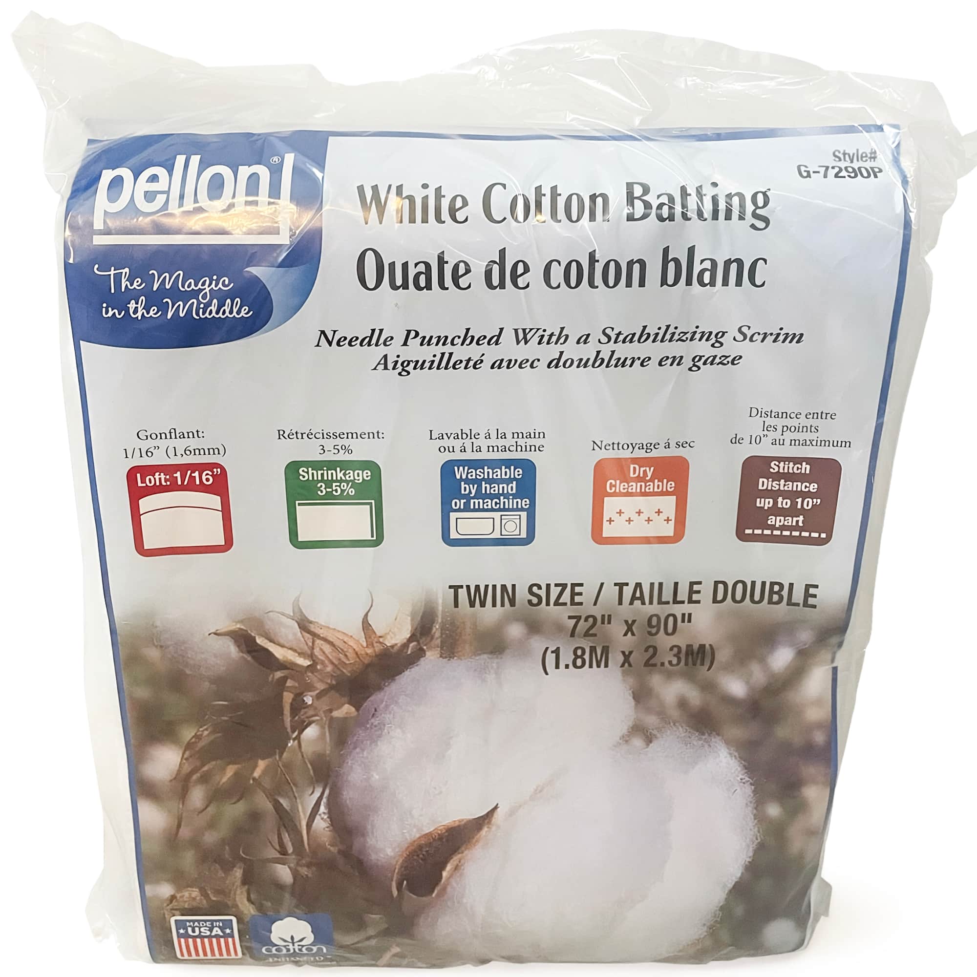Pellon® 72" x 90" Twin Size White Cotton Batting with Scrim